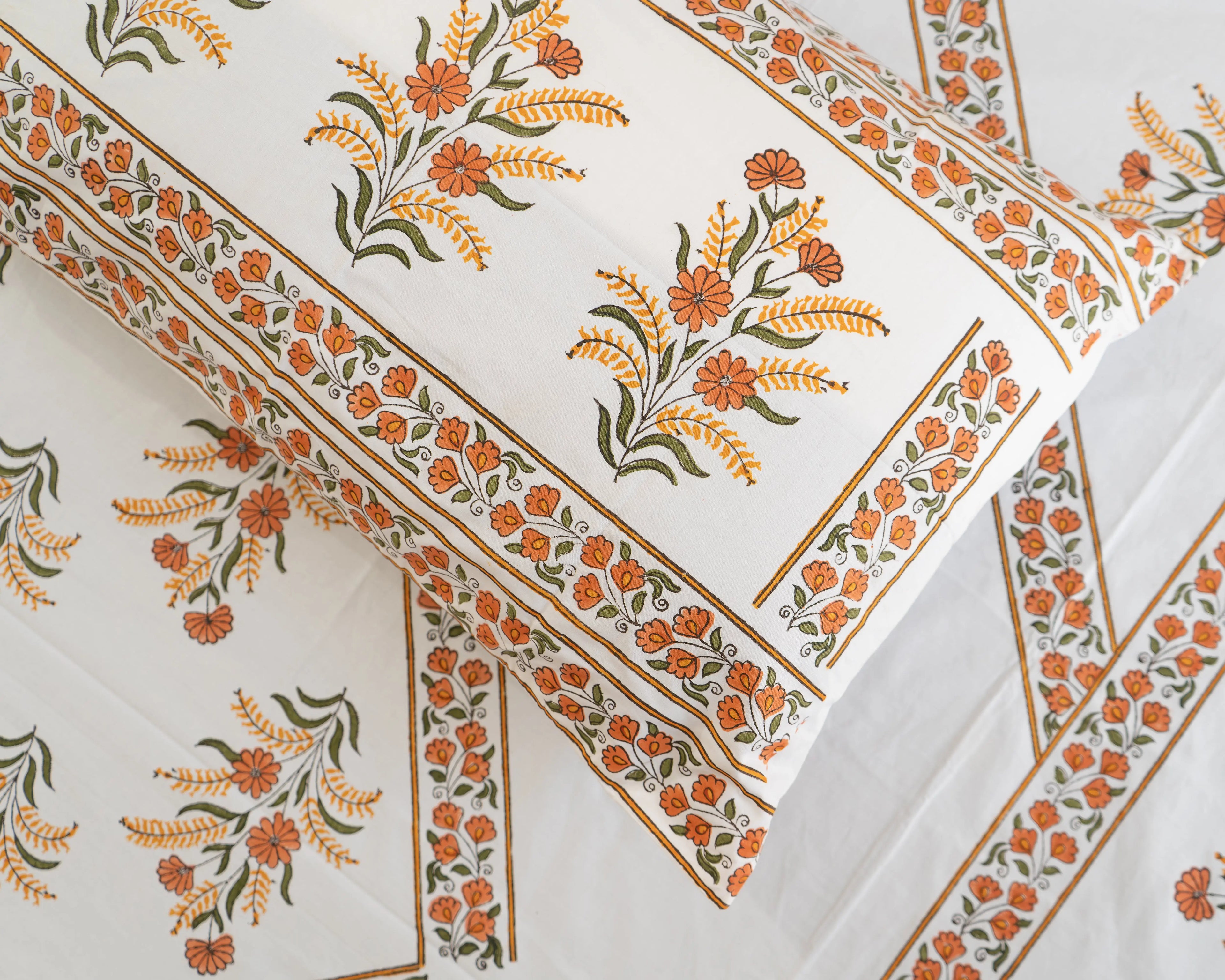 Handmade King Size Jaipuri Block Print Bedsheet with Floral Diamond Motif Sukhara