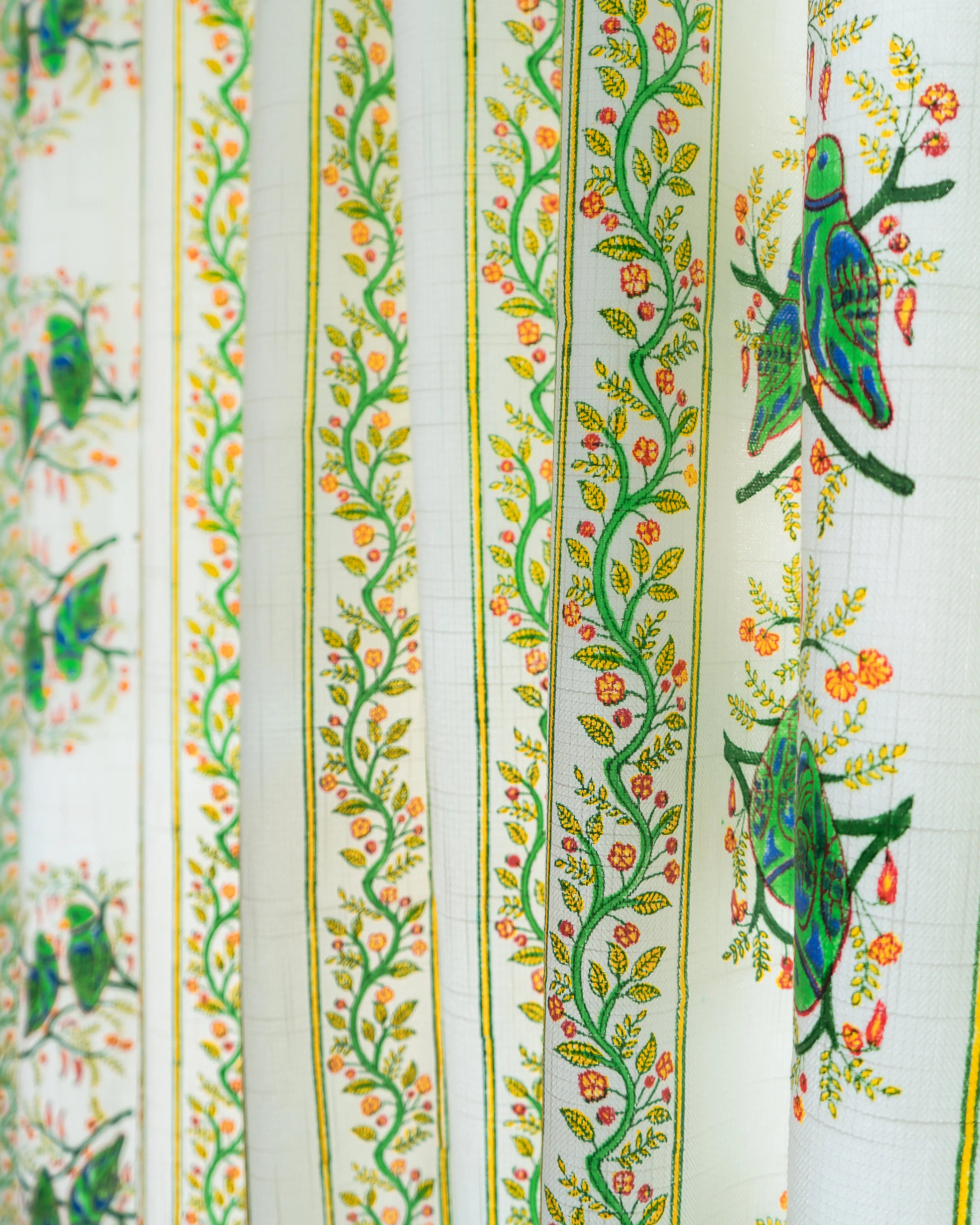 Rajasthani Parrot Floral Block Print Curtains - 7 Feet SUKHARA HOME and LIFESTYLE