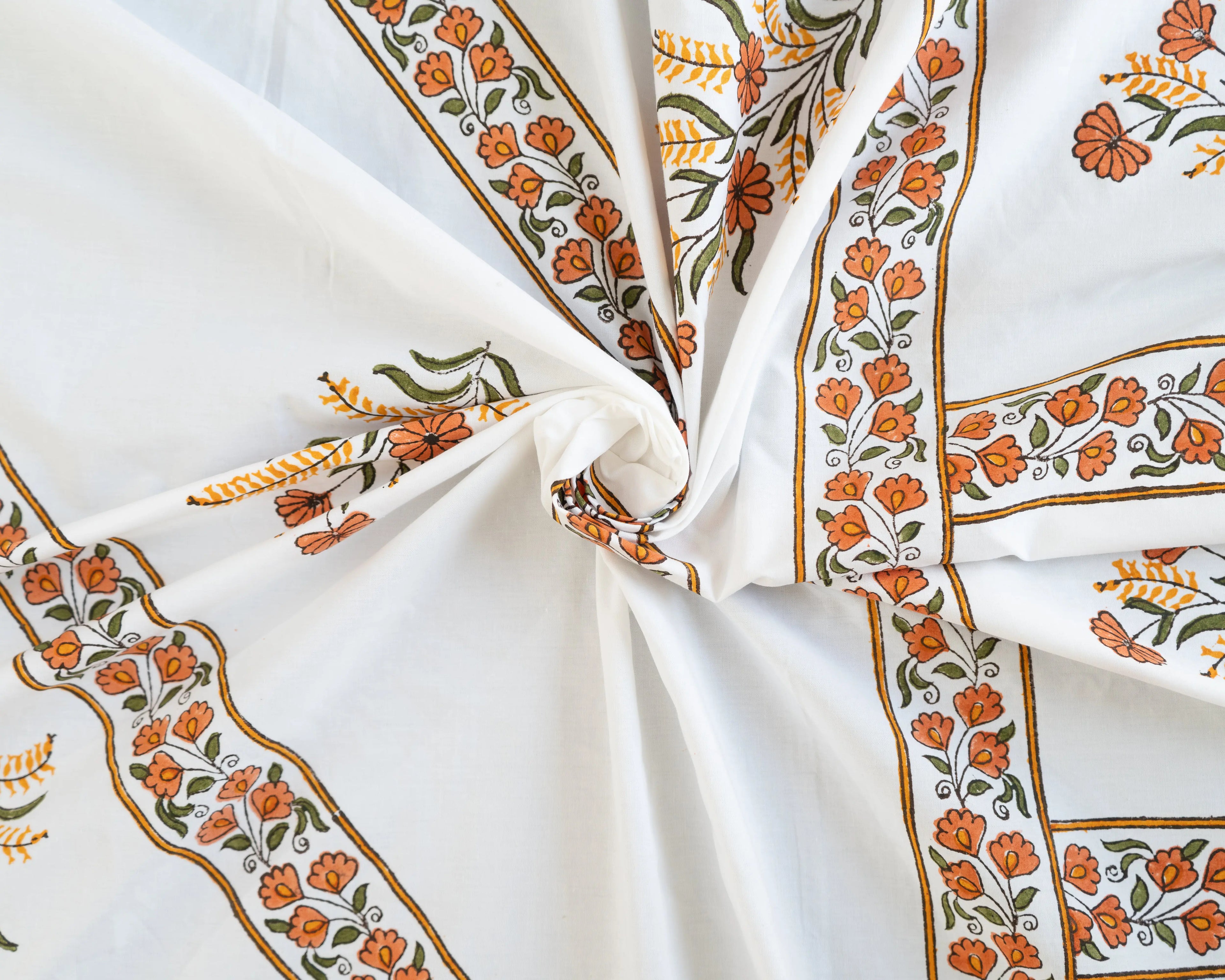 Handmade Queen Size Jaipuri Block Print Bedsheet with Floral Medallions SUKHARA HOME and LIFESTYLE
