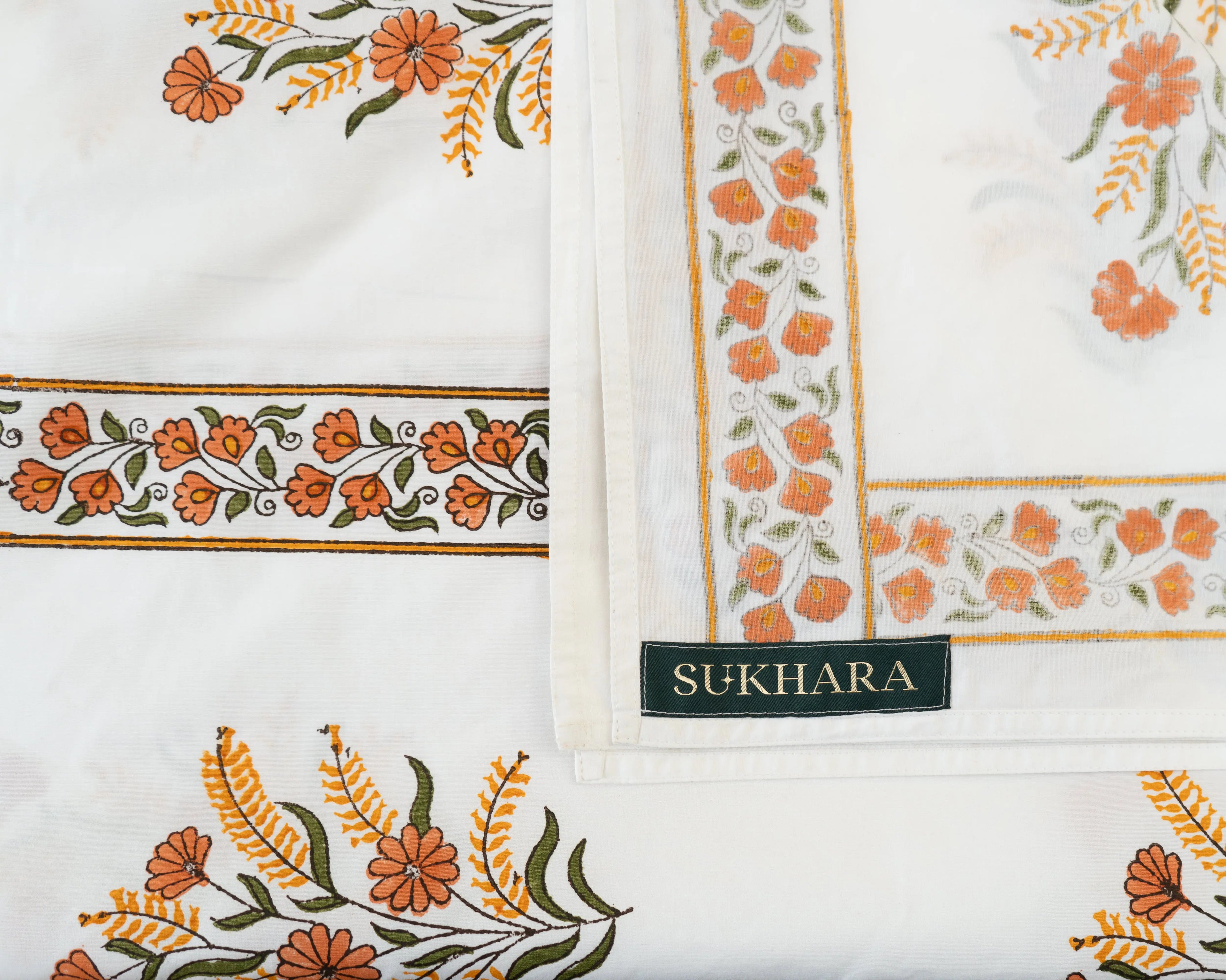Handmade King Size Jaipuri Block Print Bedsheet with Floral Diamond Motif Sukhara