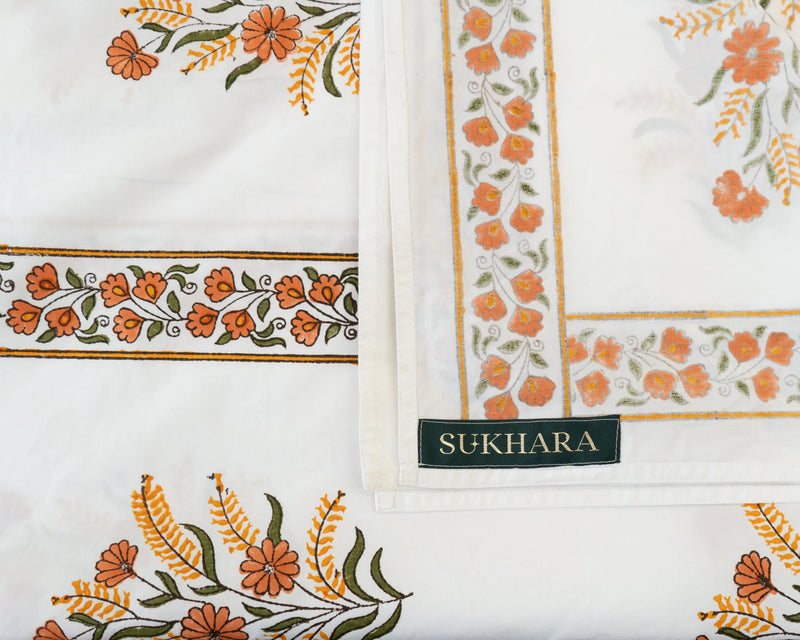Handmade King Size Jaipuri Block Print Bedsheet with Floral Diamond Motif Sukhara