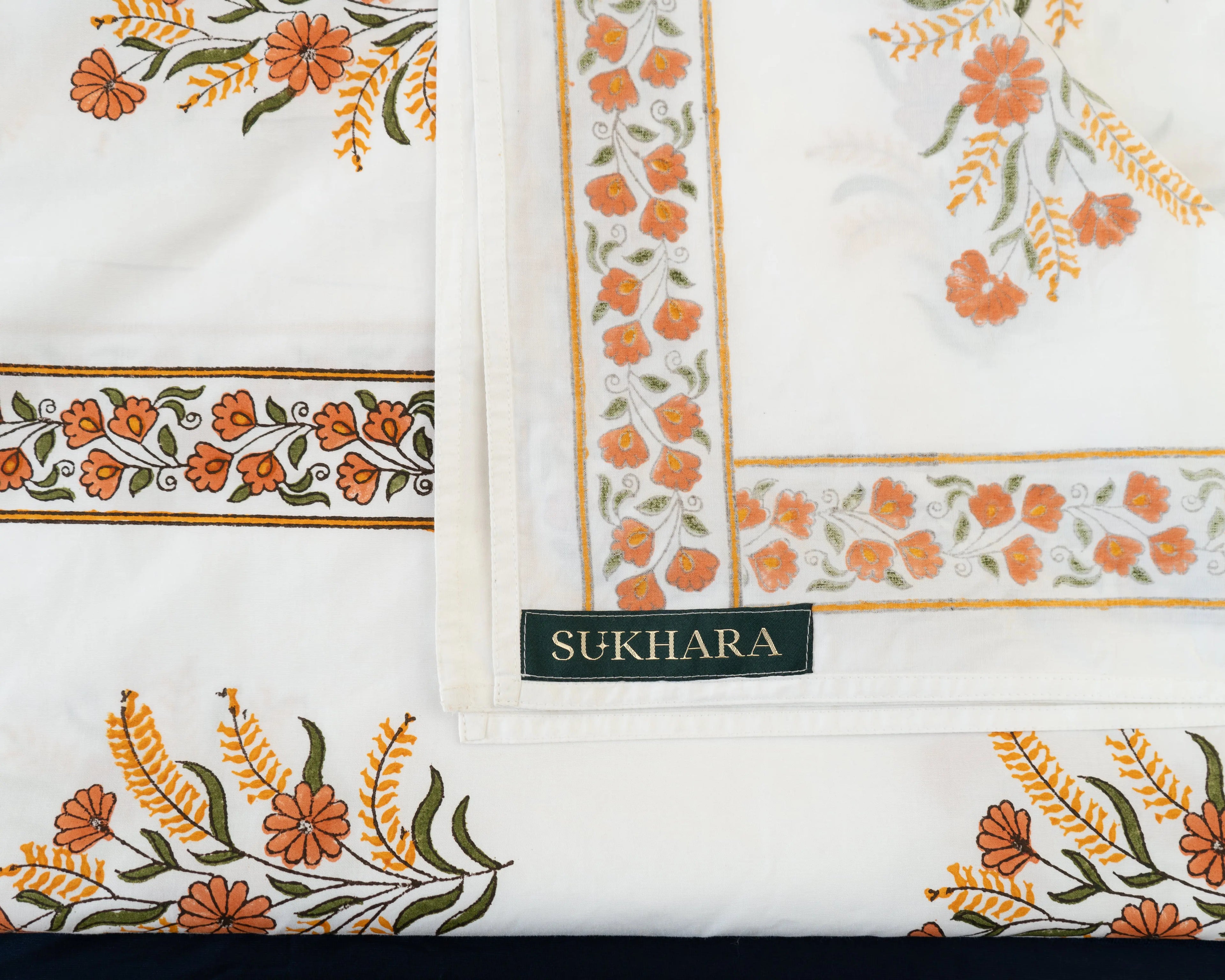 Handmade Queen Size Jaipuri Block Print Bedsheet with Floral Medallions SUKHARA HOME and LIFESTYLE