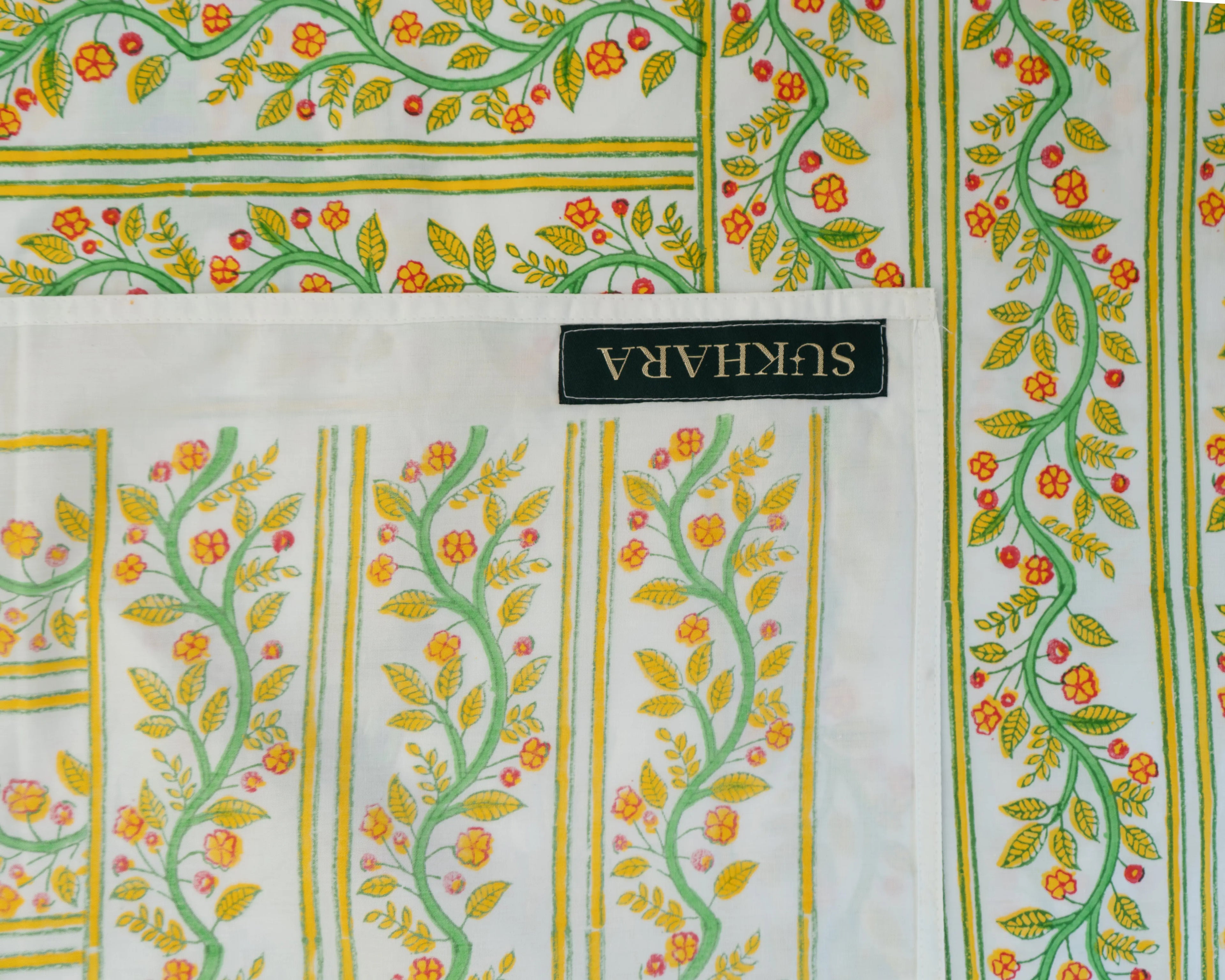 Handmade King Size Block Print Cotton Bedsheet with Parrot Motifs Sukhara