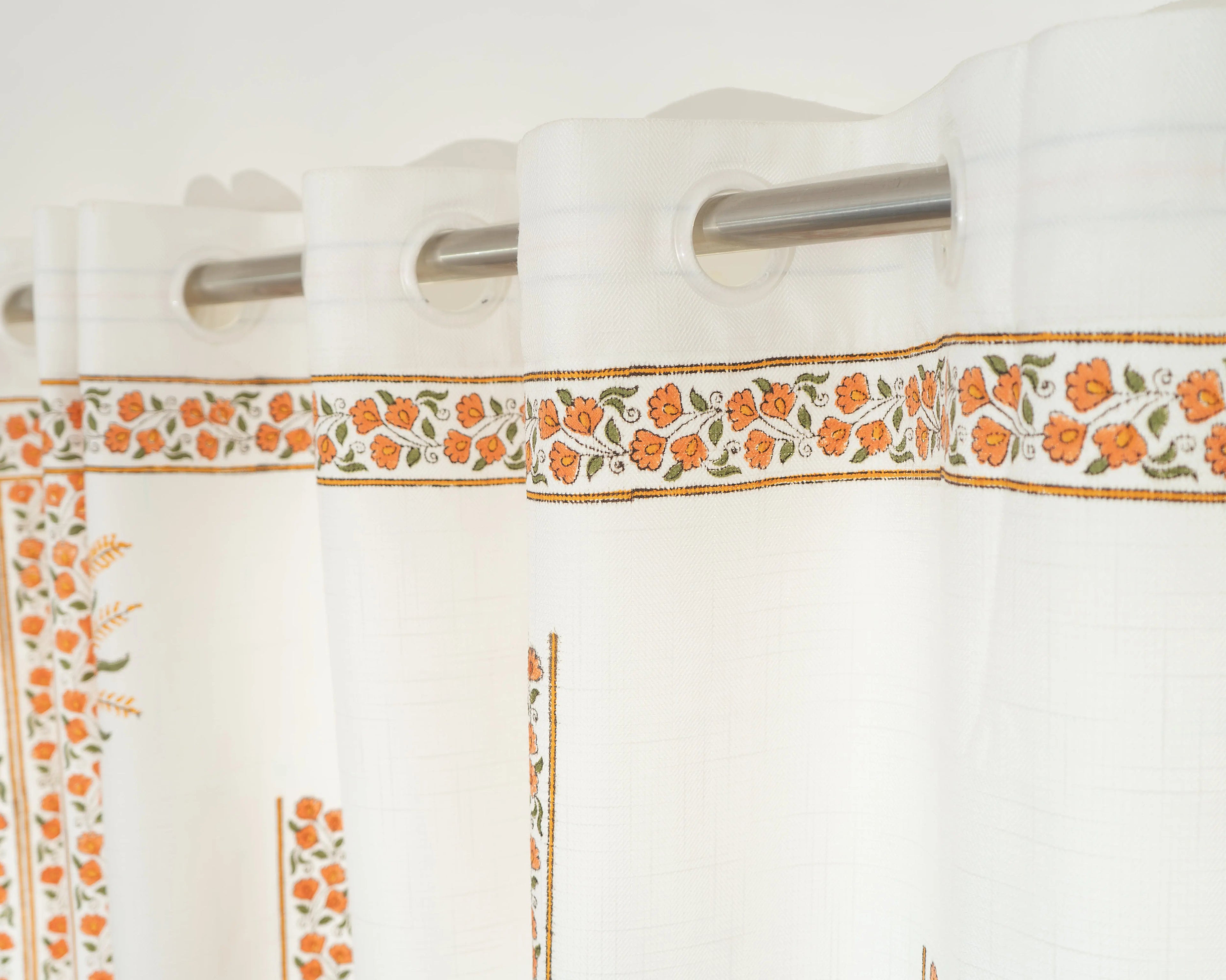 Kesariya Bloom Floral Handcrafted BlockPrint Curtains - 7 Feet SUKHARA HOME and LIFESTYLE