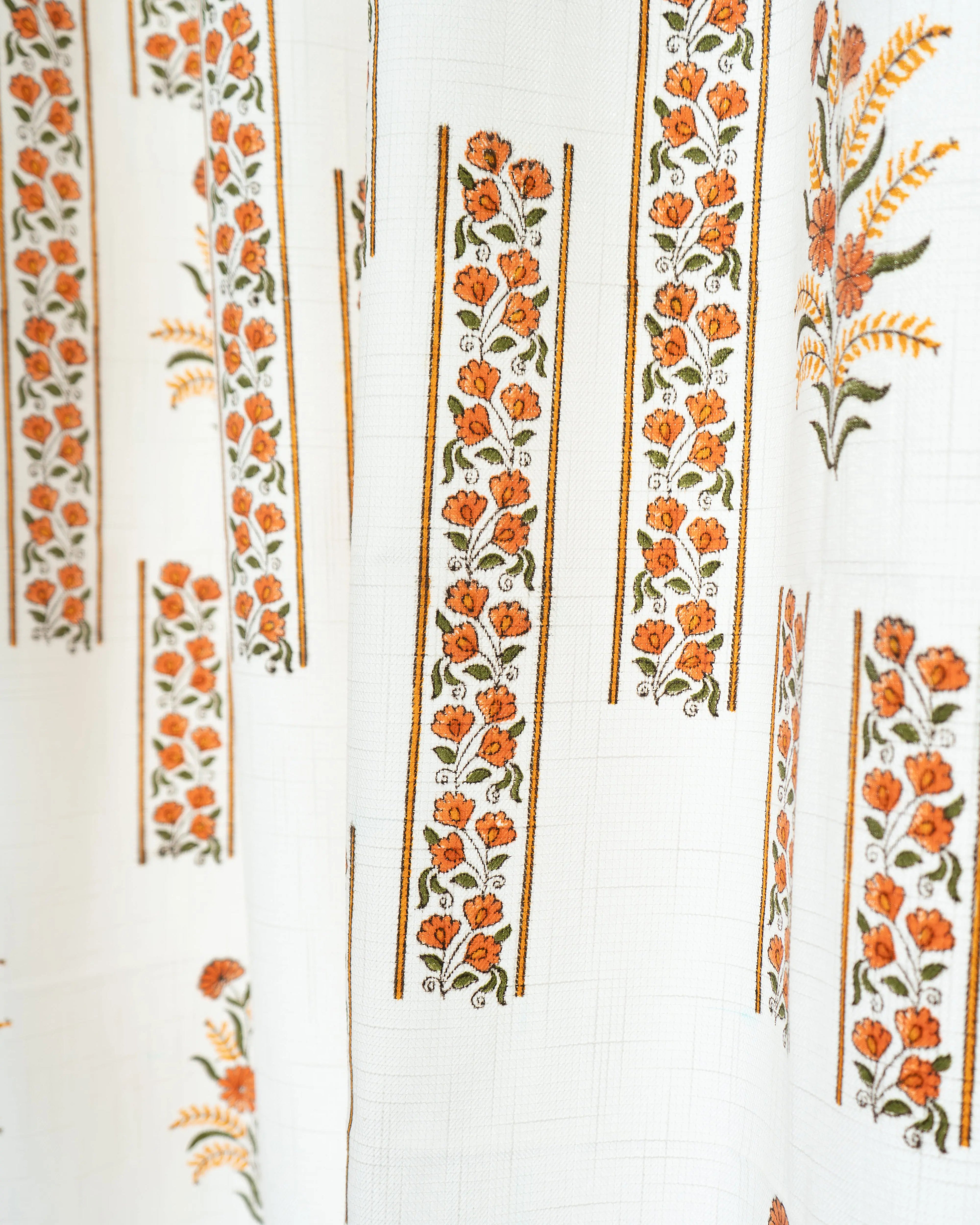Kesariya Bloom Floral Handcrafted BlockPrint Curtains - 7 Feet SUKHARA HOME and LIFESTYLE