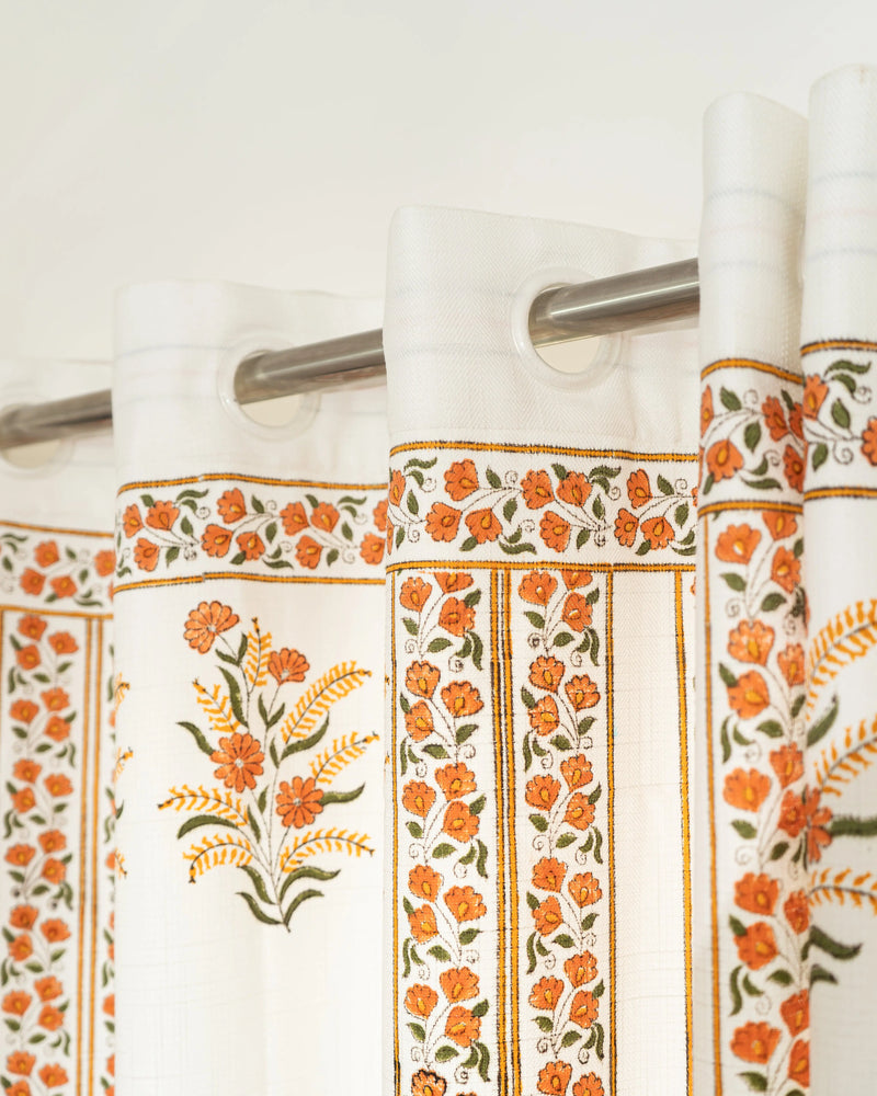 Rajasthani Sunset Floral Handcrafted BlockPrint Curtains - 7 Feet SUKHARA HOME and LIFESTYLE