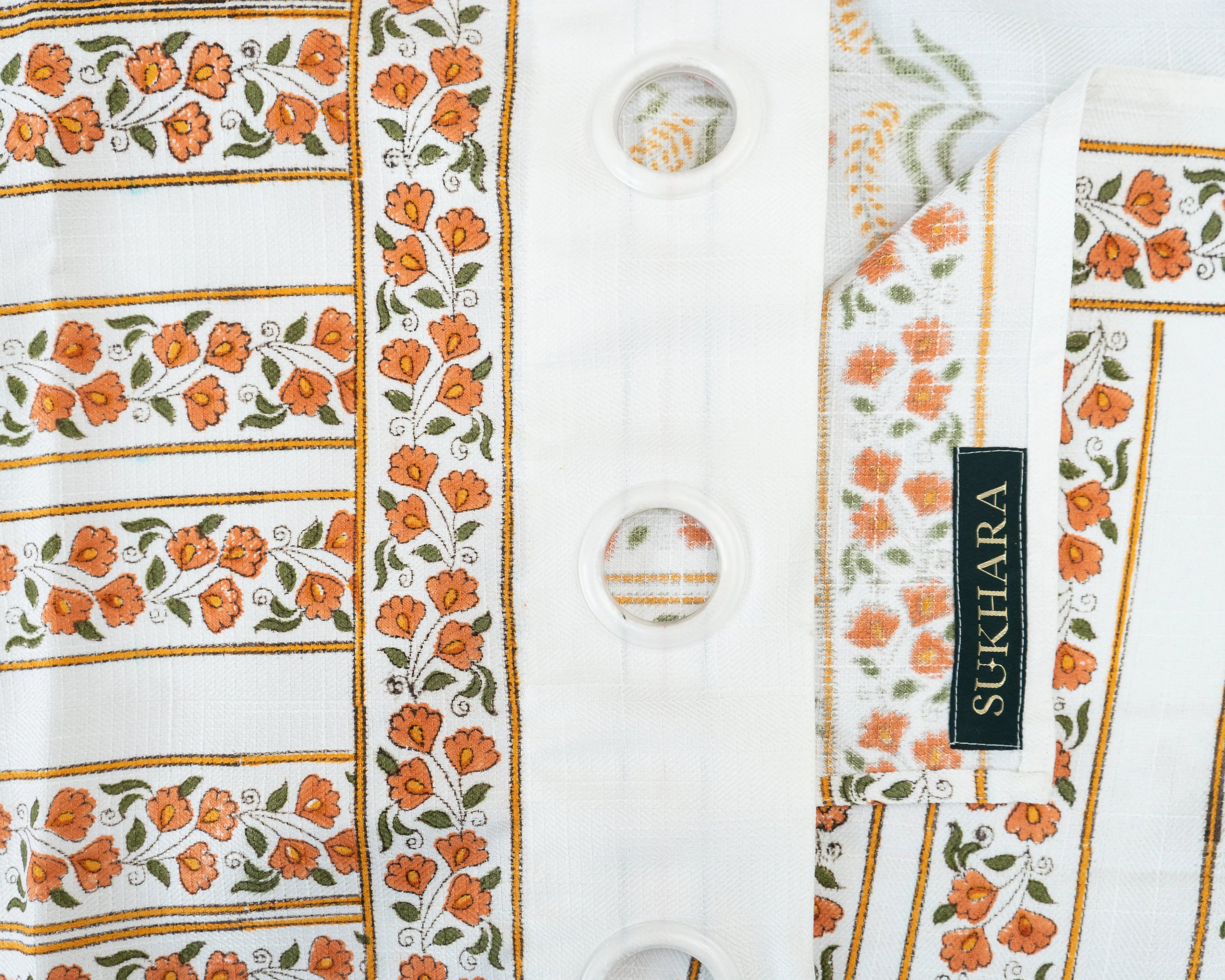 Rajasthani Sunset Floral Handcrafted BlockPrint Curtains - 7 Feet SUKHARA HOME and LIFESTYLE
