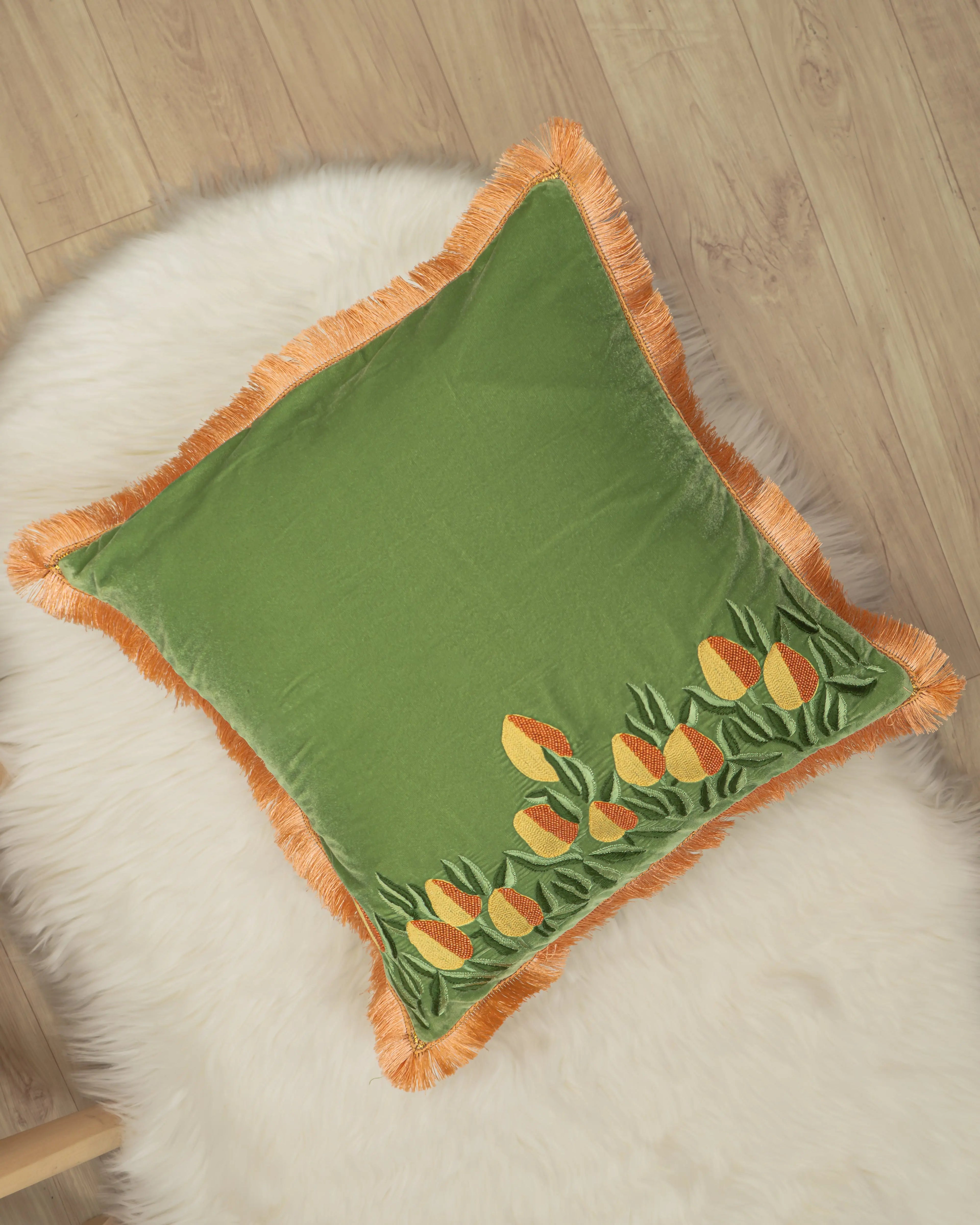 Luxury Hand-Embroidered Aam Ke Bagh Zardozi Cushion Covers Sukhara