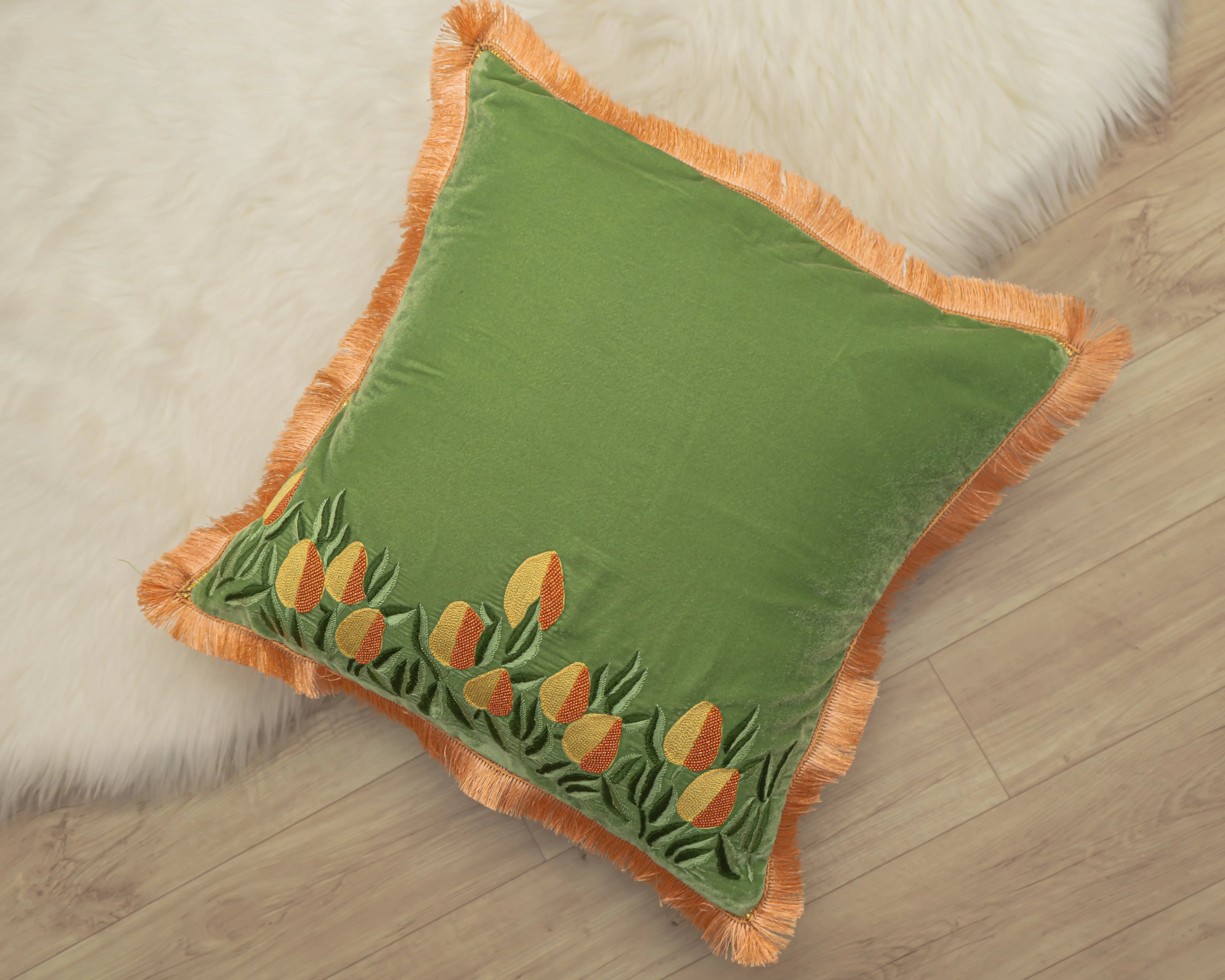 Luxury Hand-Embroidered Aam Ke Bagh Zardozi Cushion Covers Sukhara