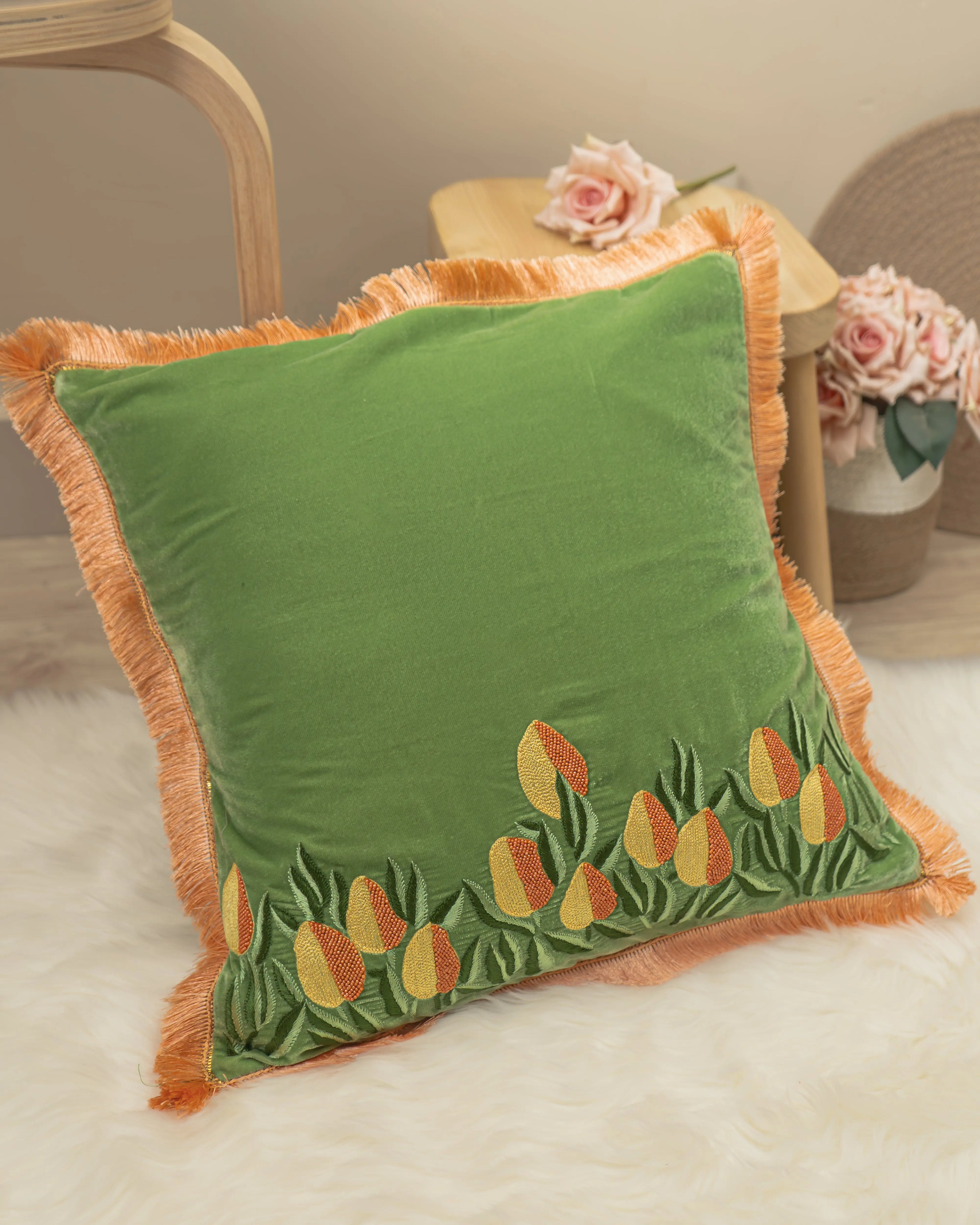 Luxury Hand-Embroidered Aam Ke Bagh Zardozi Cushion Covers Sukhara