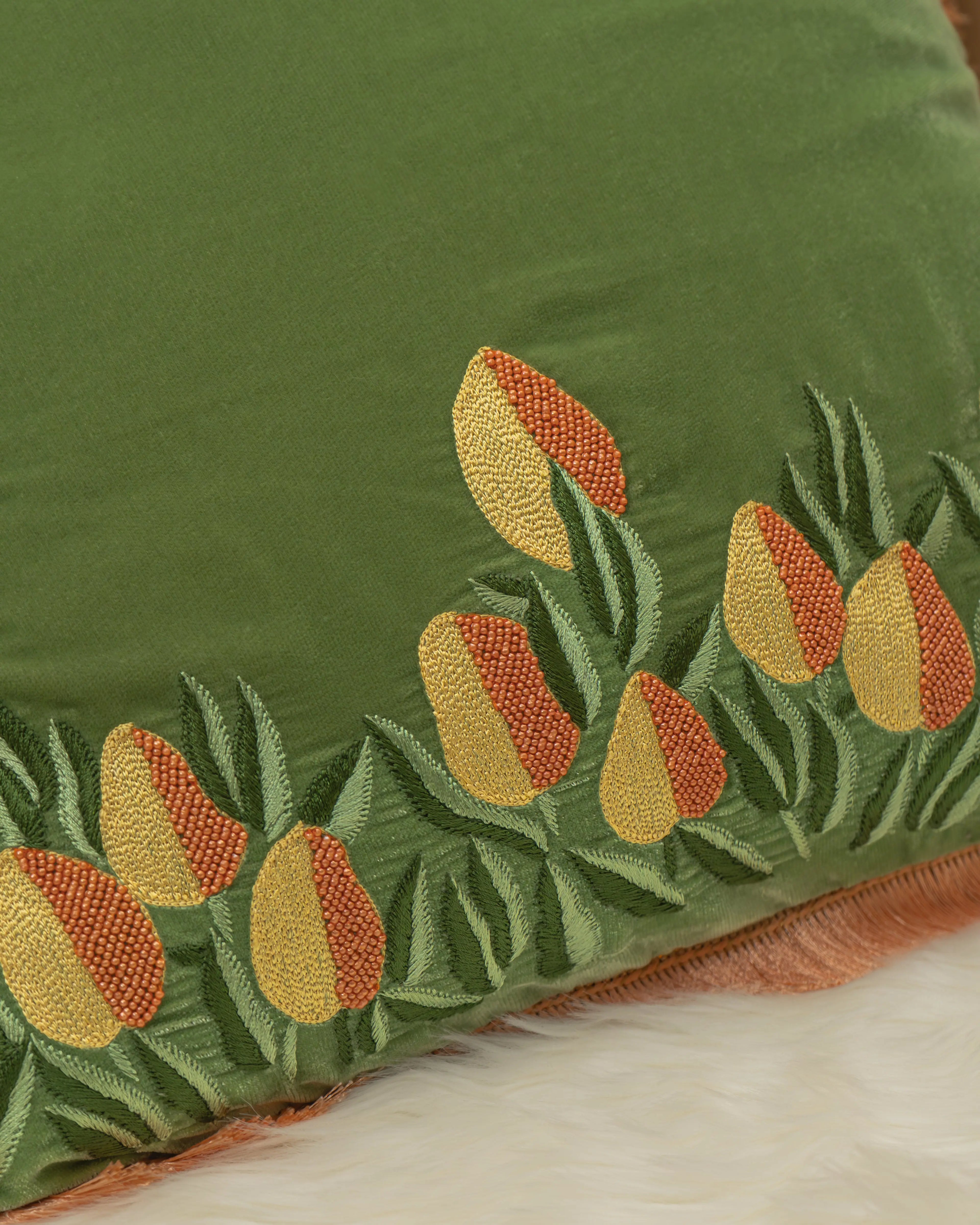 Luxury Hand-Embroidered Aam Ke Bagh Zardozi Cushion Covers Sukhara