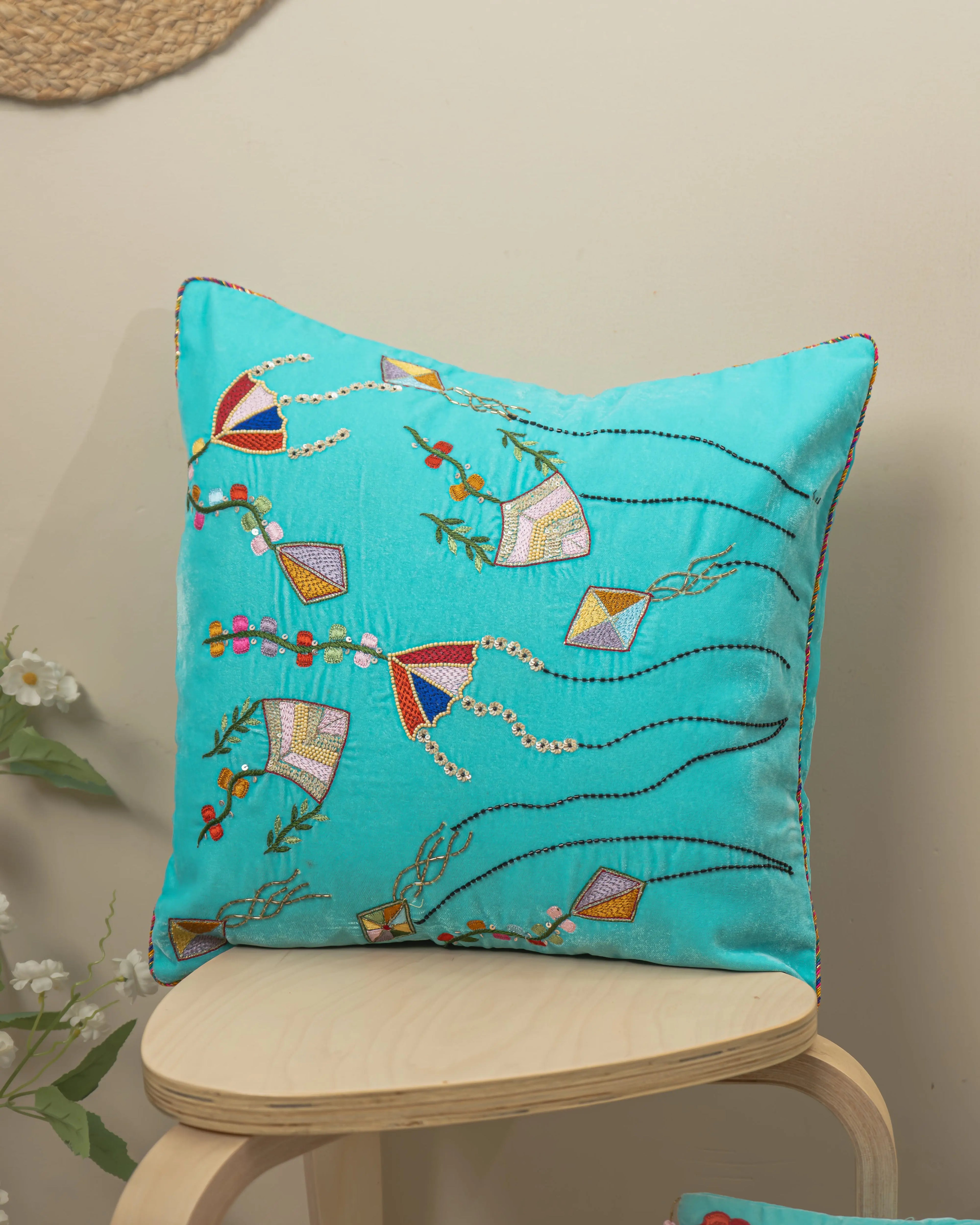 Patangbazi Zardozi Cushion Cover - Luxurious Handcrafted Home Decor Sukhara