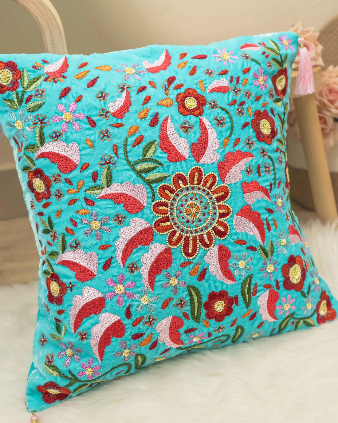 Phool Aur Patte Zardozi Cushion Covers - Hand-Embroidered Luxury Home Sukhara