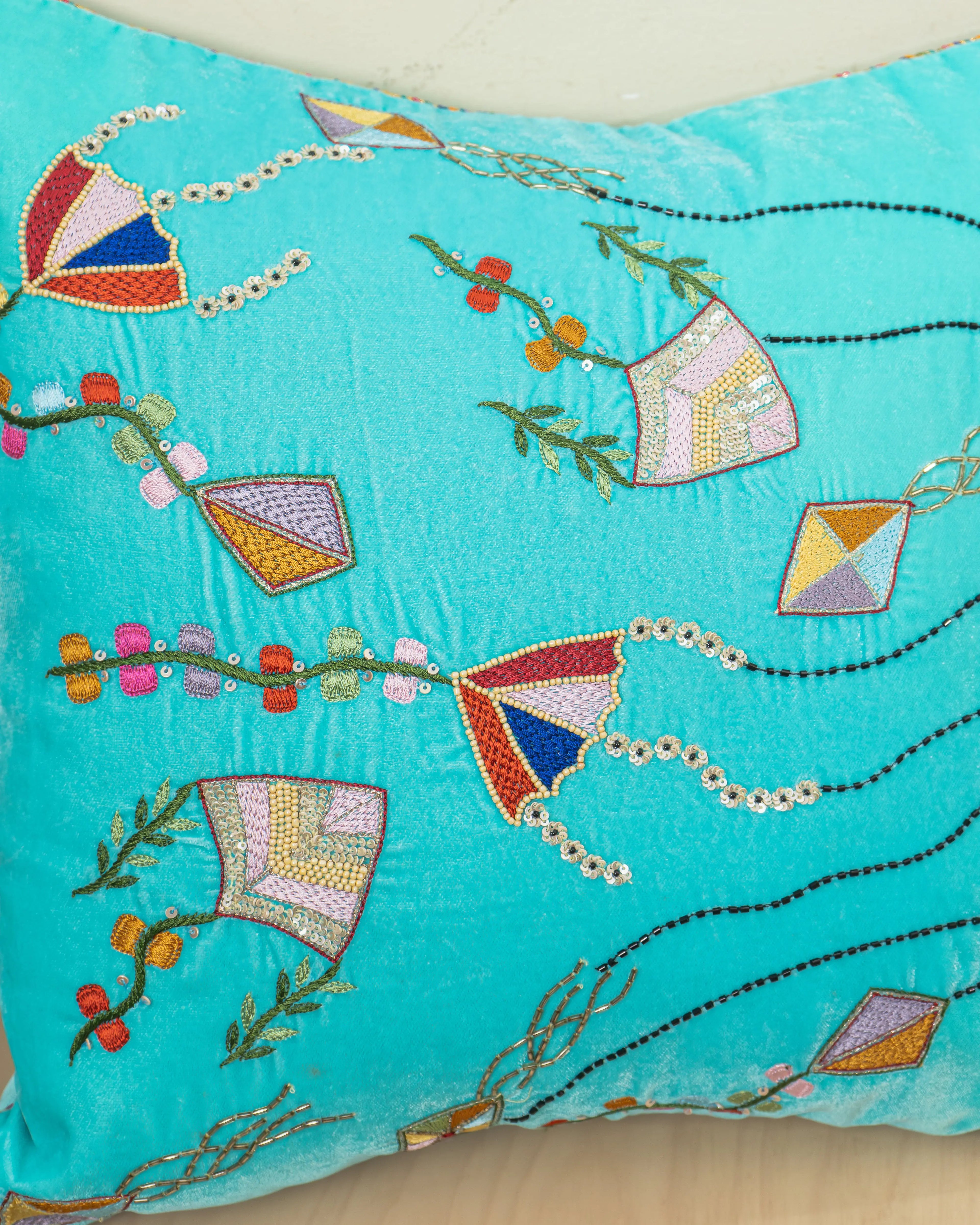 Patangbazi Zardozi Cushion Cover - Luxurious Handcrafted Home Decor Sukhara
