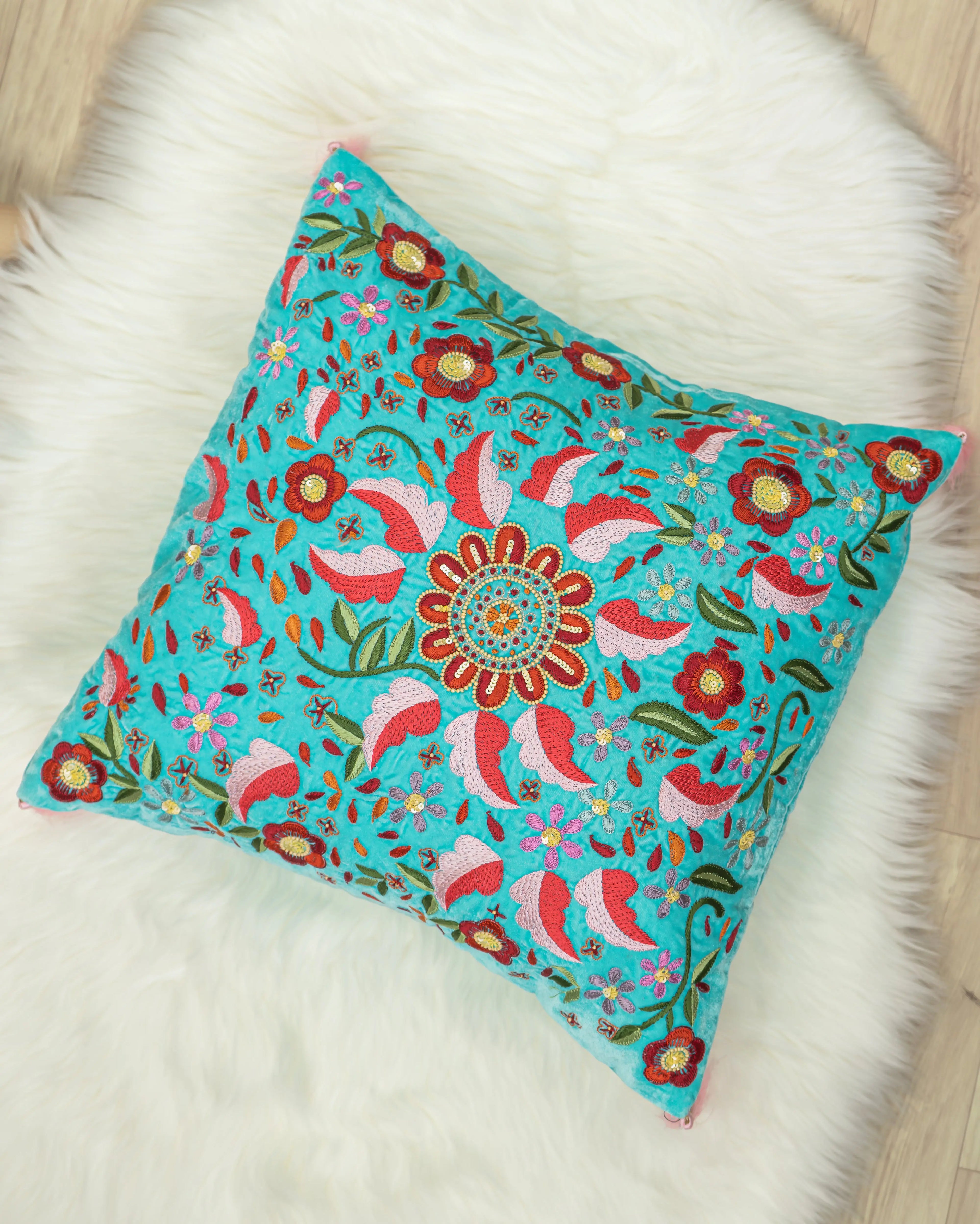 Phool Aur Patte Zardozi Cushion Covers - Hand-Embroidered Luxury Home Sukhara