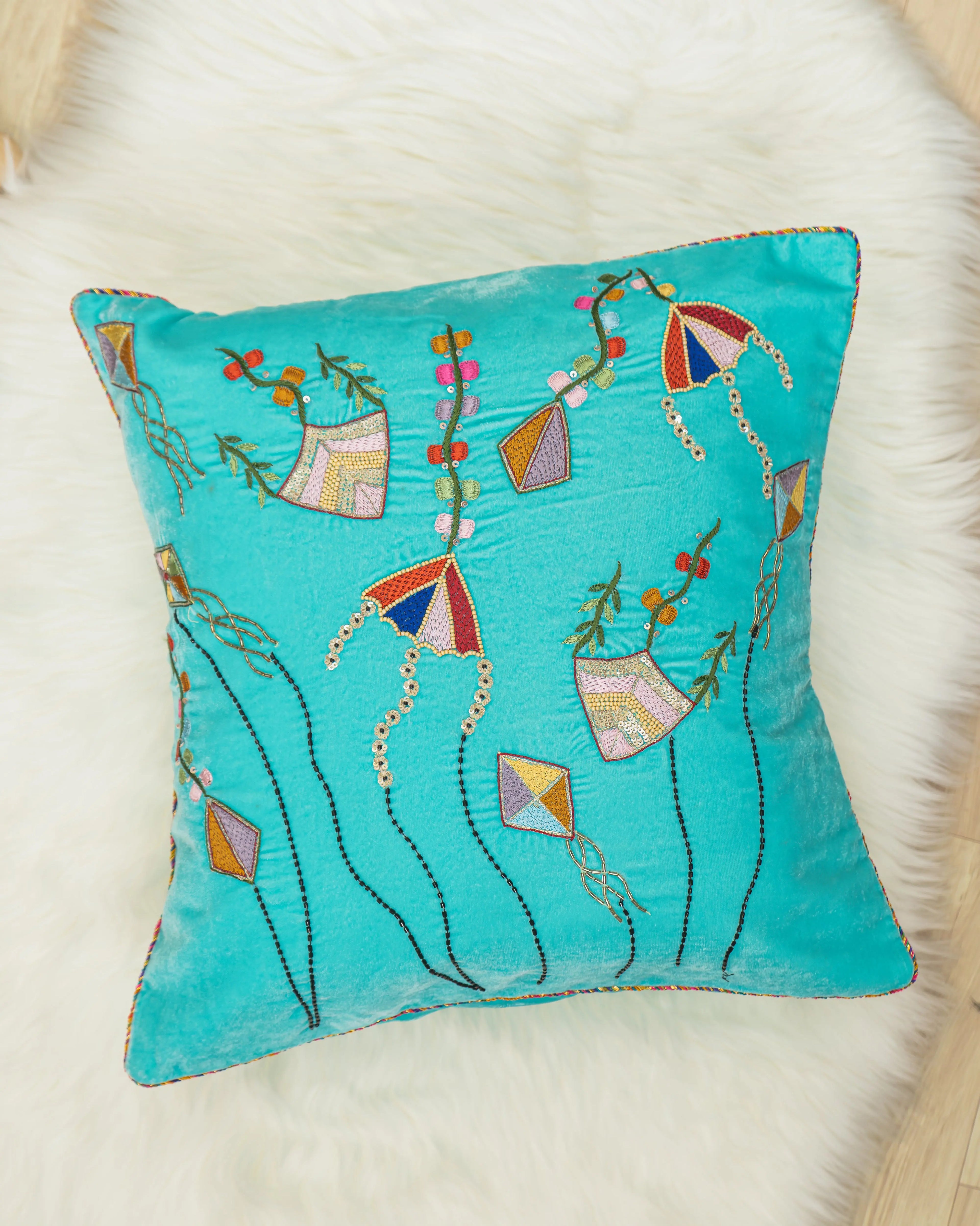Patangbazi Zardozi Cushion Cover - Luxurious Handcrafted Home Decor Sukhara