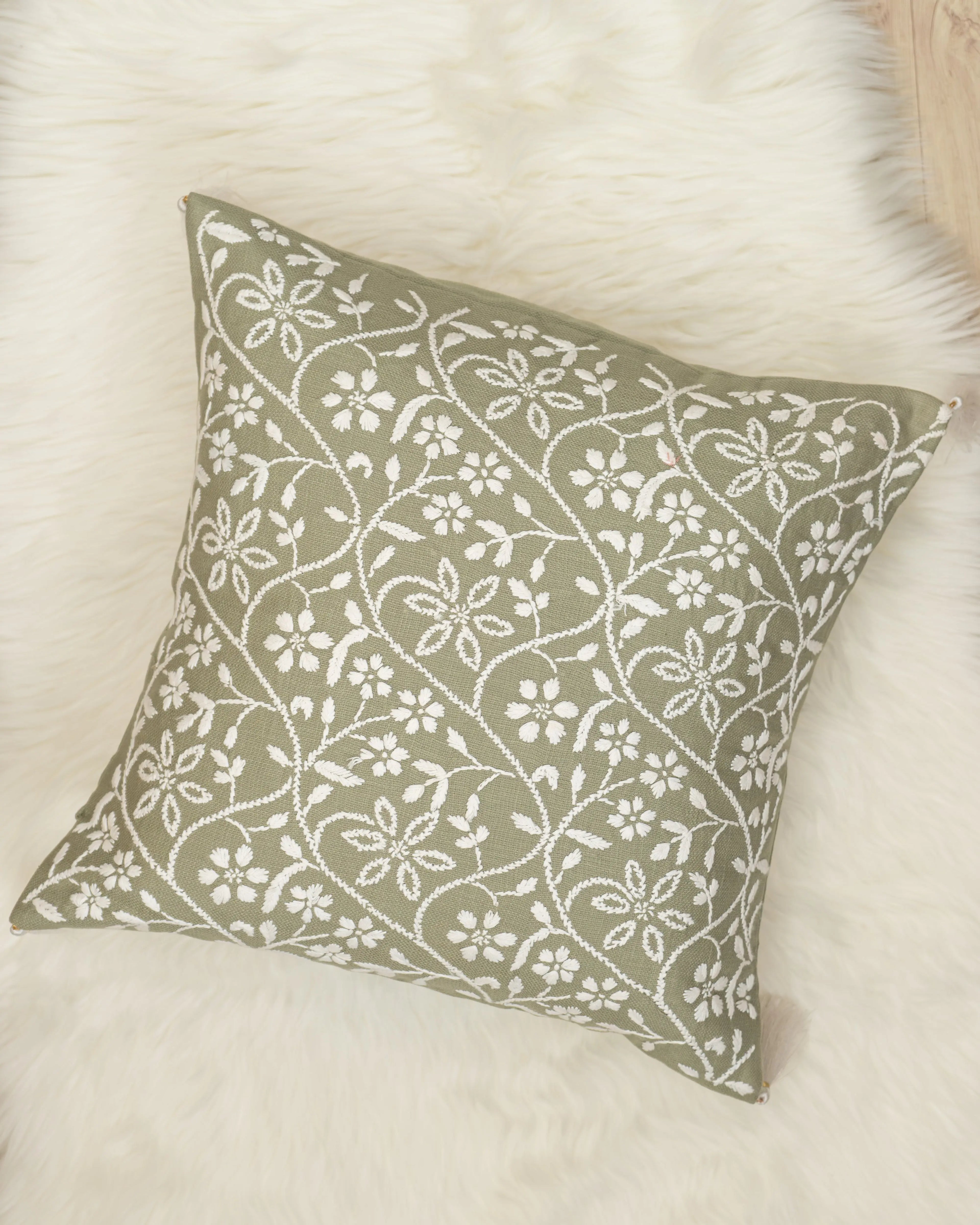 Phool Aur Patte Chikankari Cushion Covers: Handmade Luxury Home Decor Sukhara