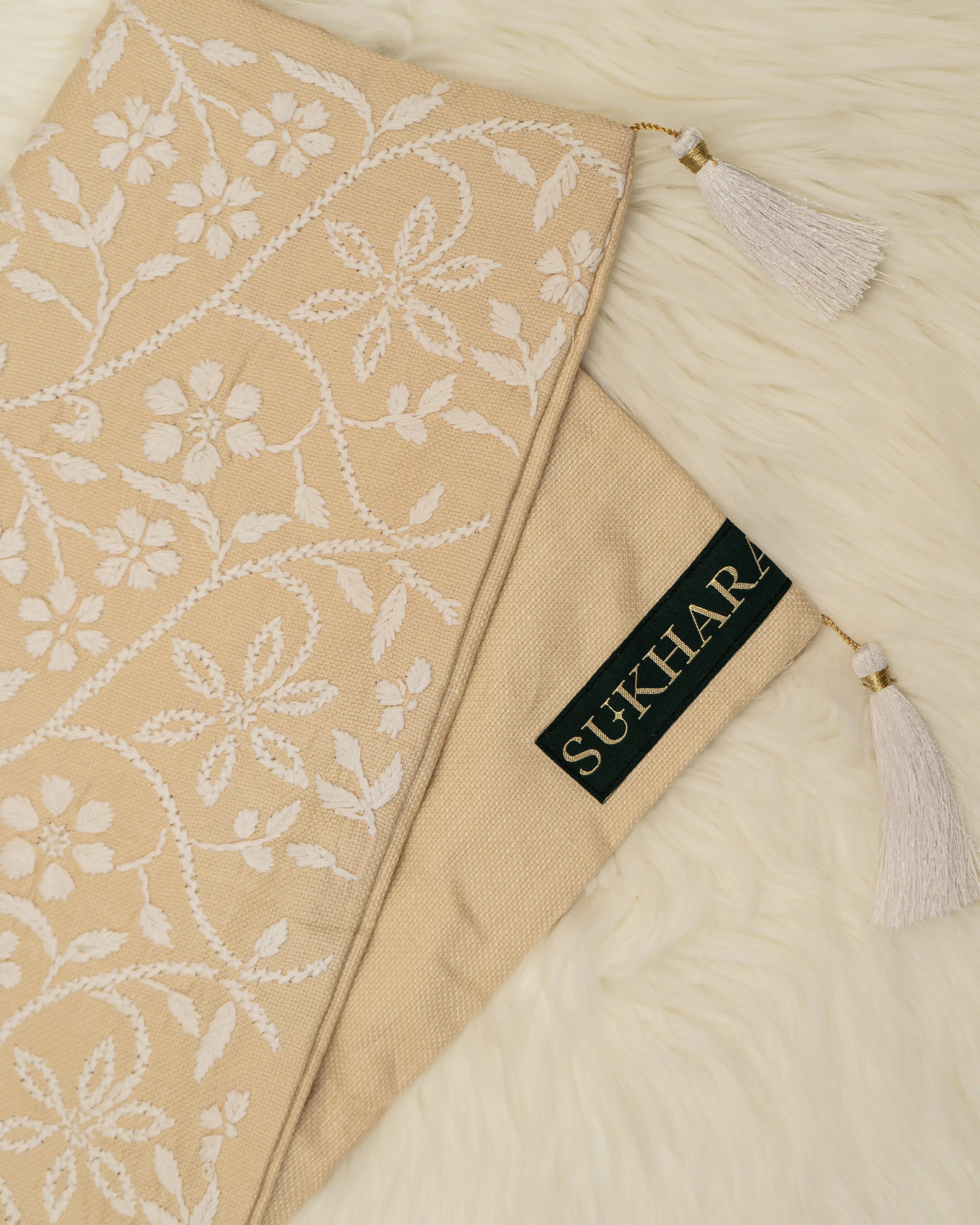 Phool Aur Patte Chikankari Cushion Covers: Handmade Luxury Home Decor Sukhara