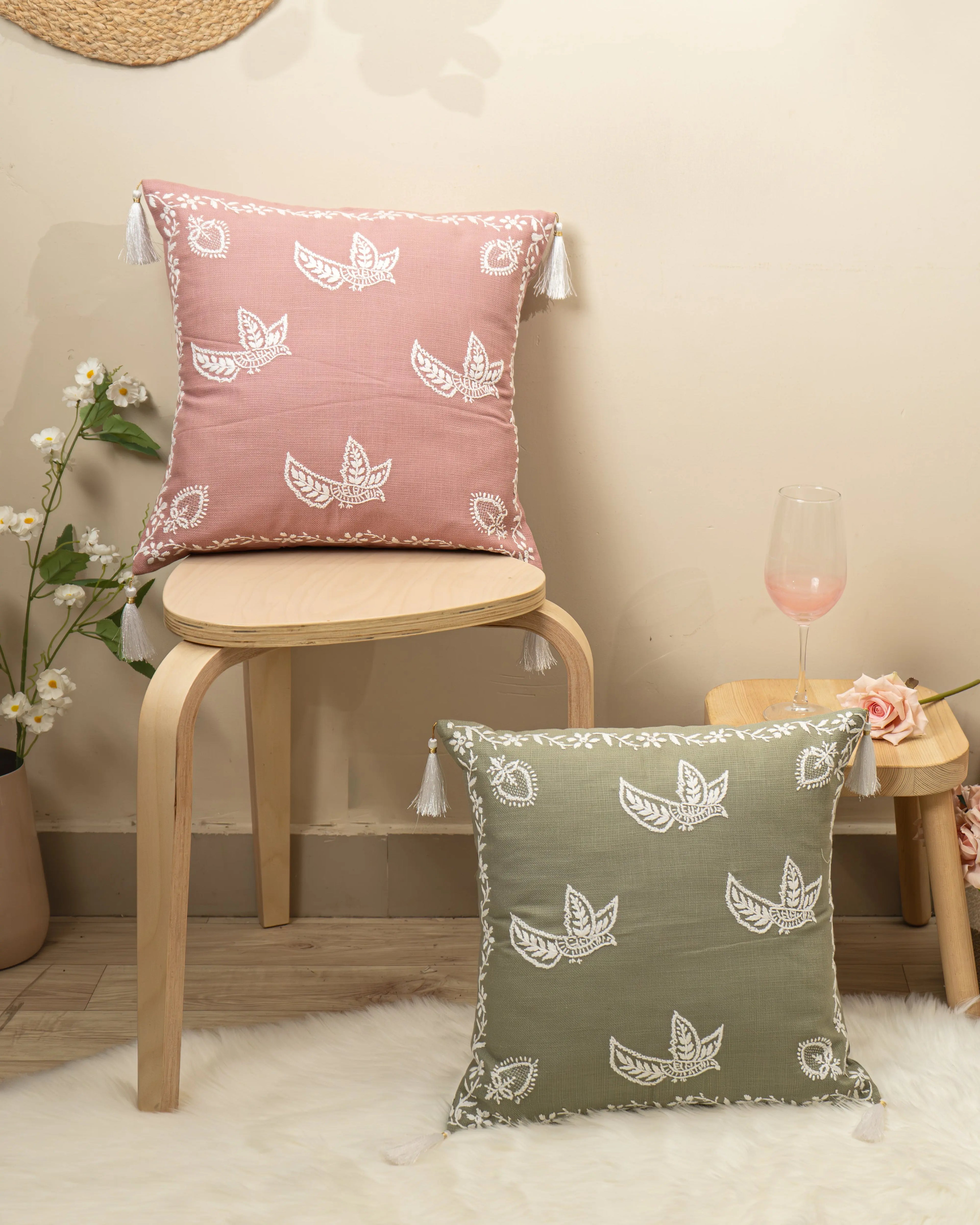 ManMohak Chikan Cushion Cover | Hand-Embroidered Luxury for Elegant Sukhara