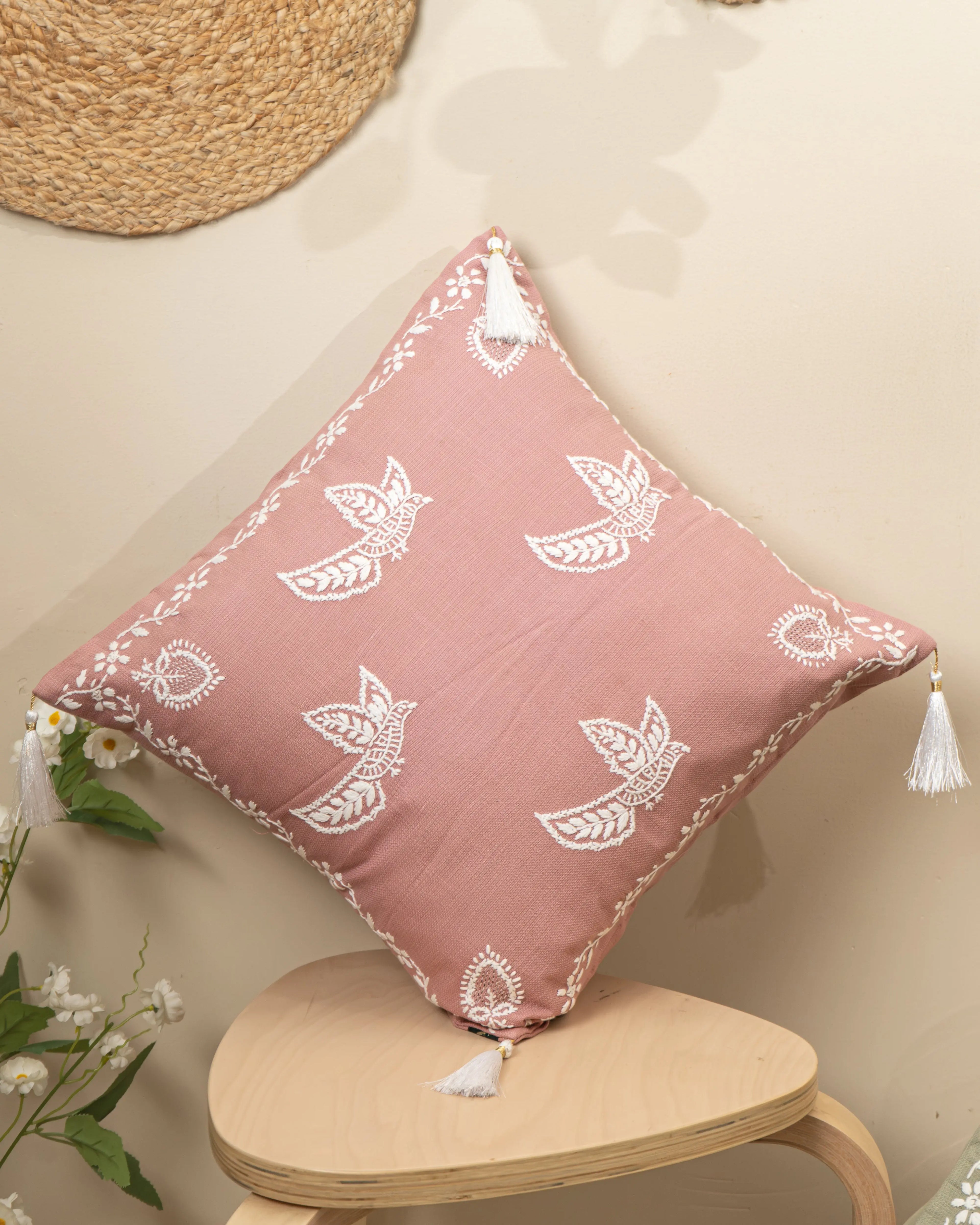 ManMohak Chikan Cushion Cover | Hand-Embroidered Luxury for Elegant Sukhara