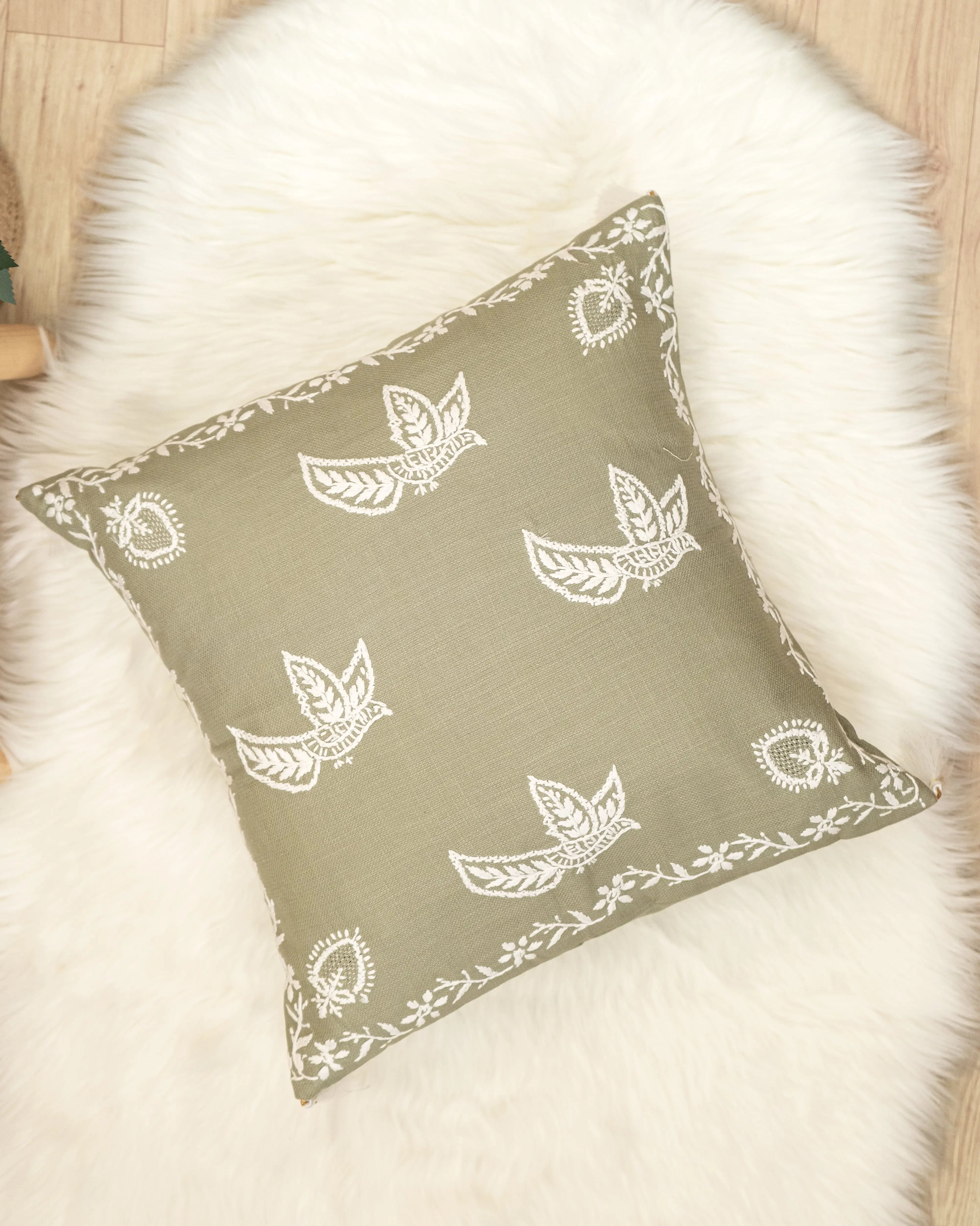 ManMohak Chikan Cushion Cover | Hand-Embroidered Luxury for Elegant Sukhara