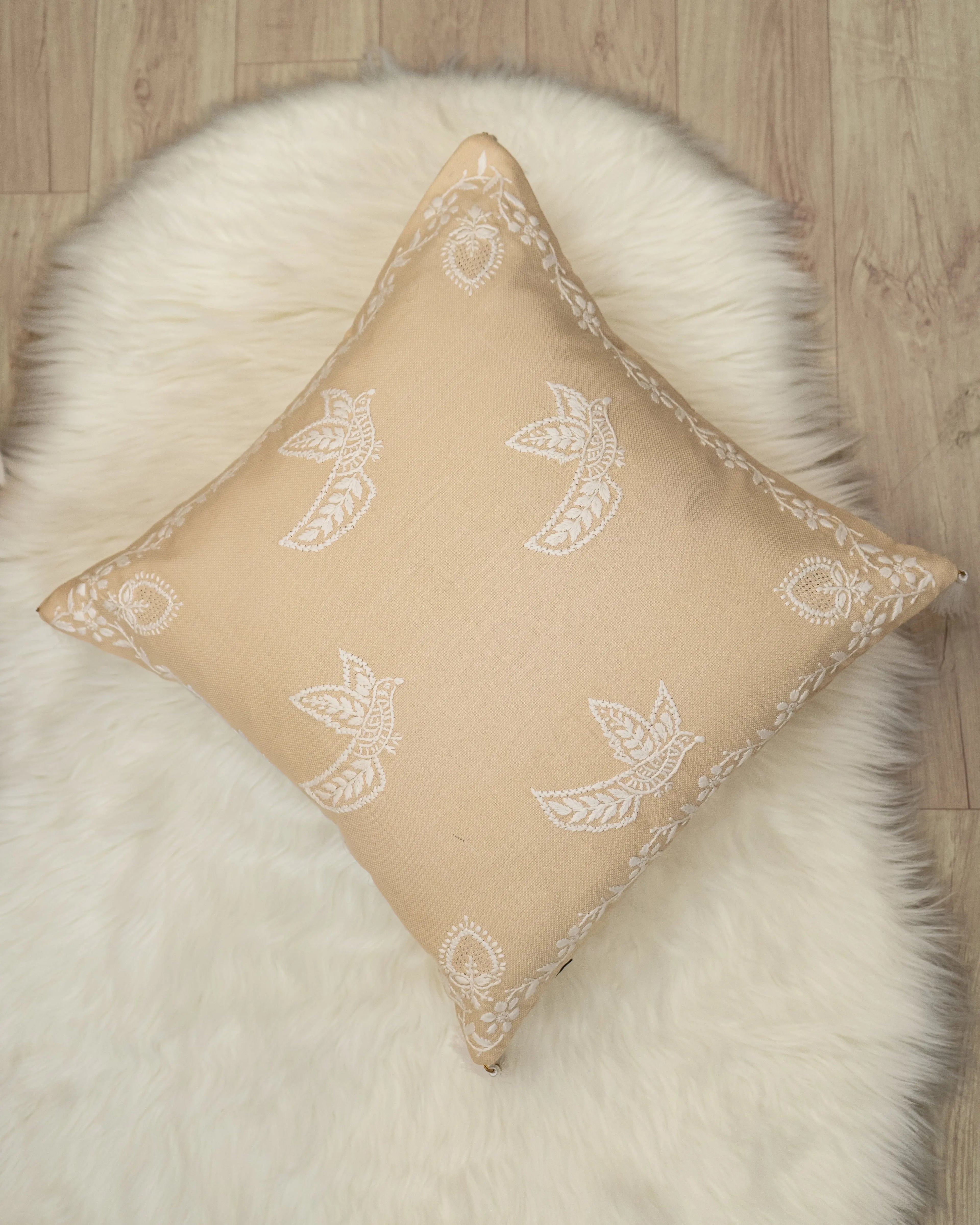 ManMohak Chikan Cushion Cover | Hand-Embroidered Luxury for Elegant Sukhara