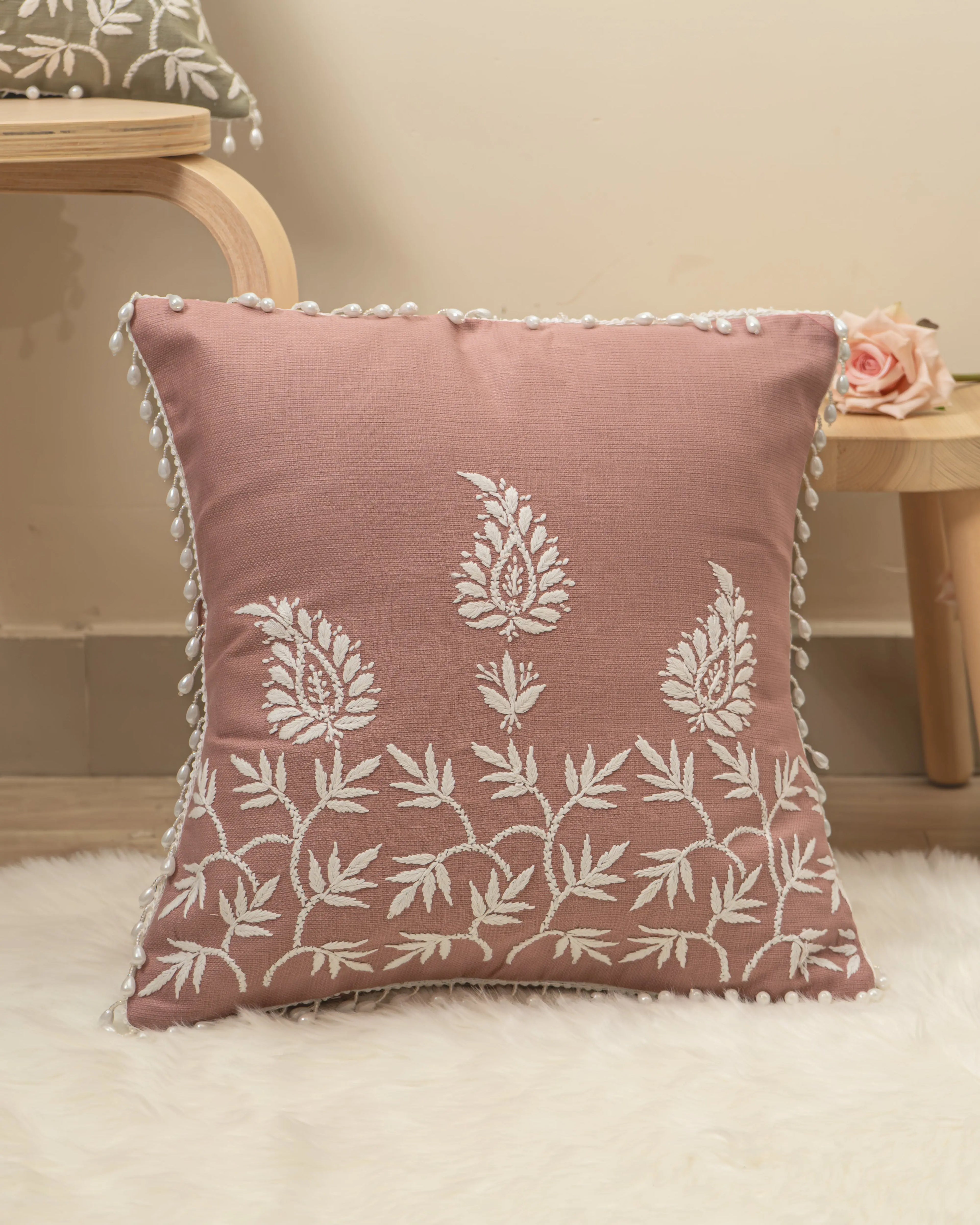 Aam Ke Bagh Chikan Cushion Cover - Handmade Embroidered Sukhara