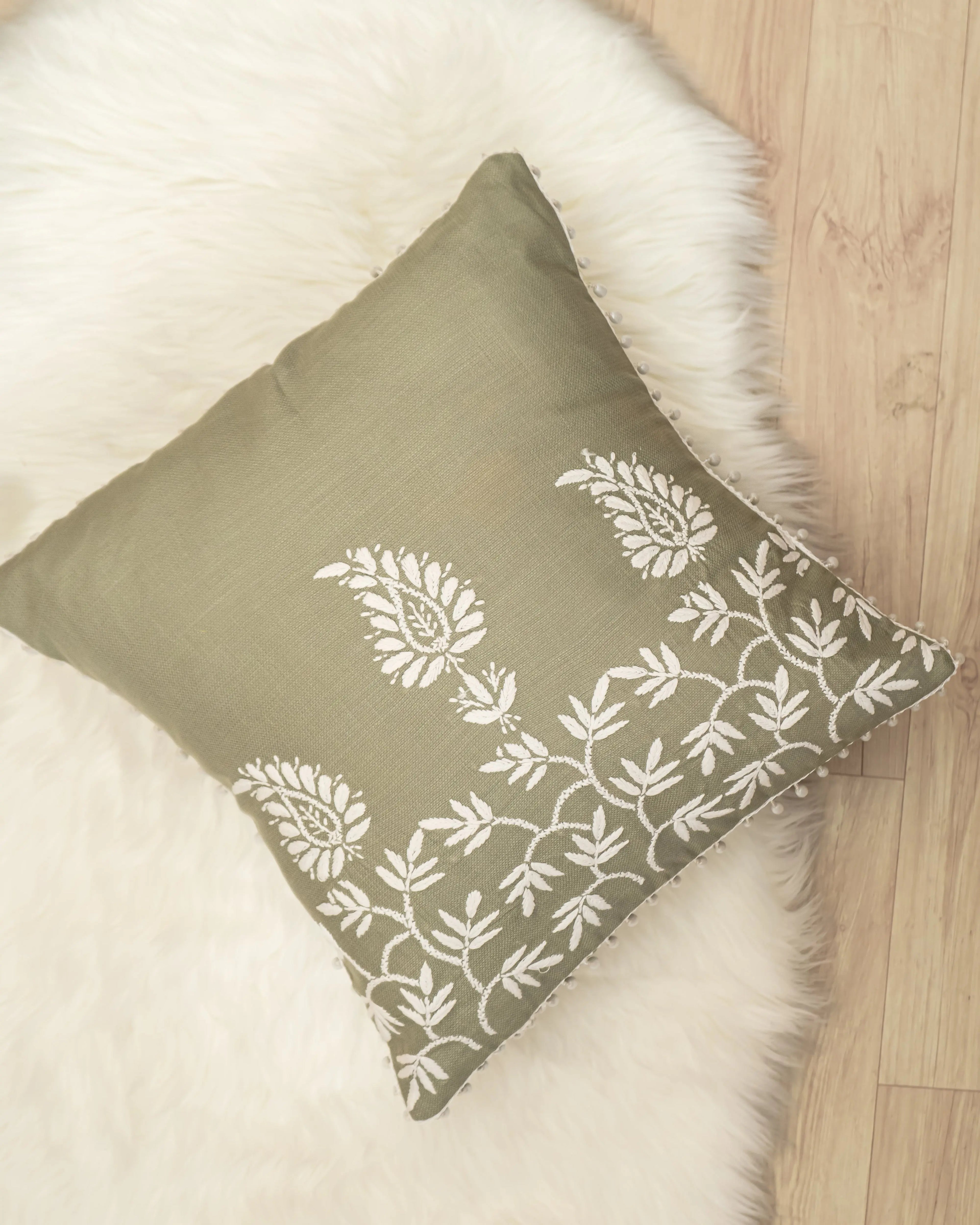 Aam Ke Bagh Chikan Cushion Cover - Handmade Embroidered Sukhara