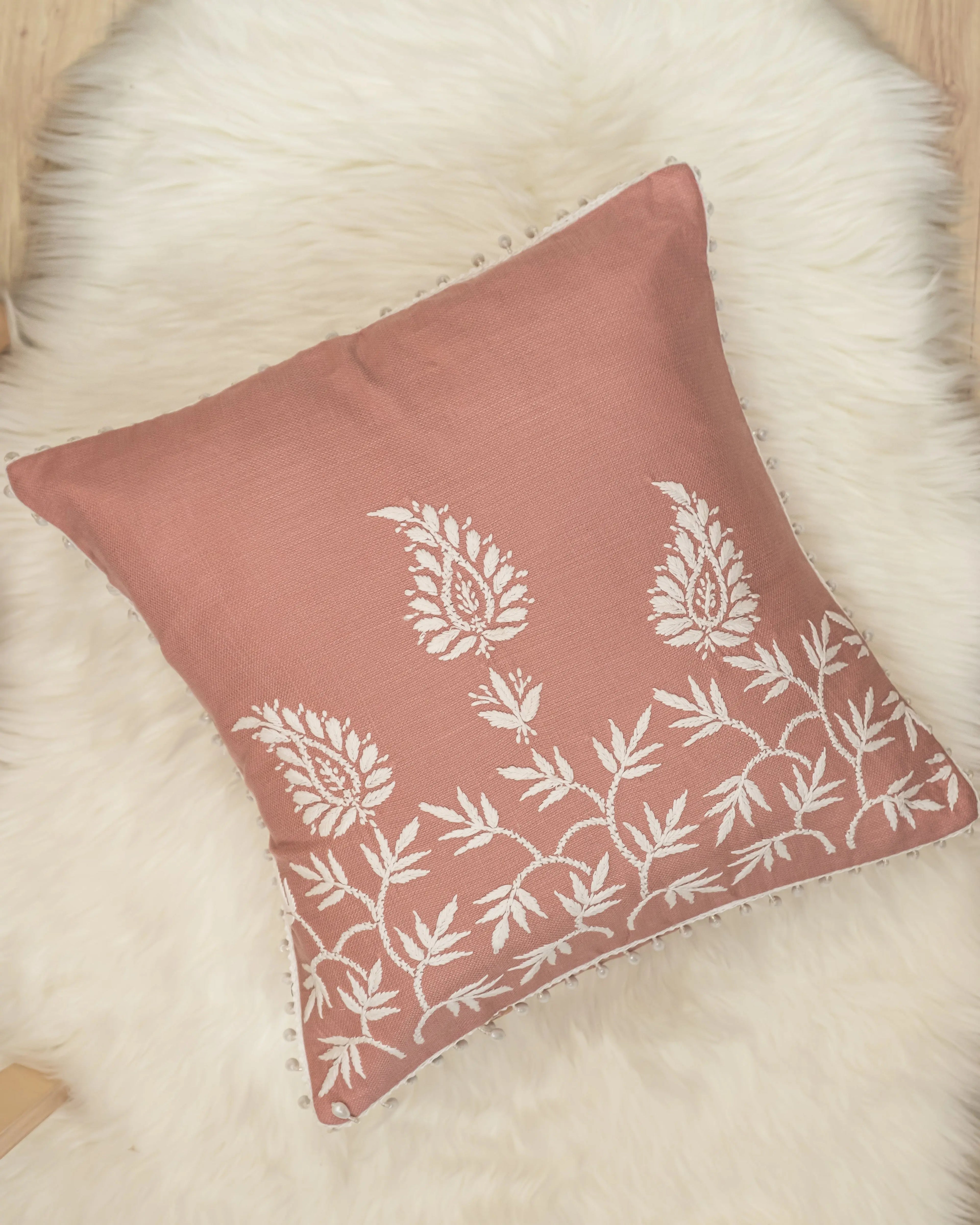 Aam Ke Bagh Chikan Cushion Cover - Handmade Embroidered Sukhara