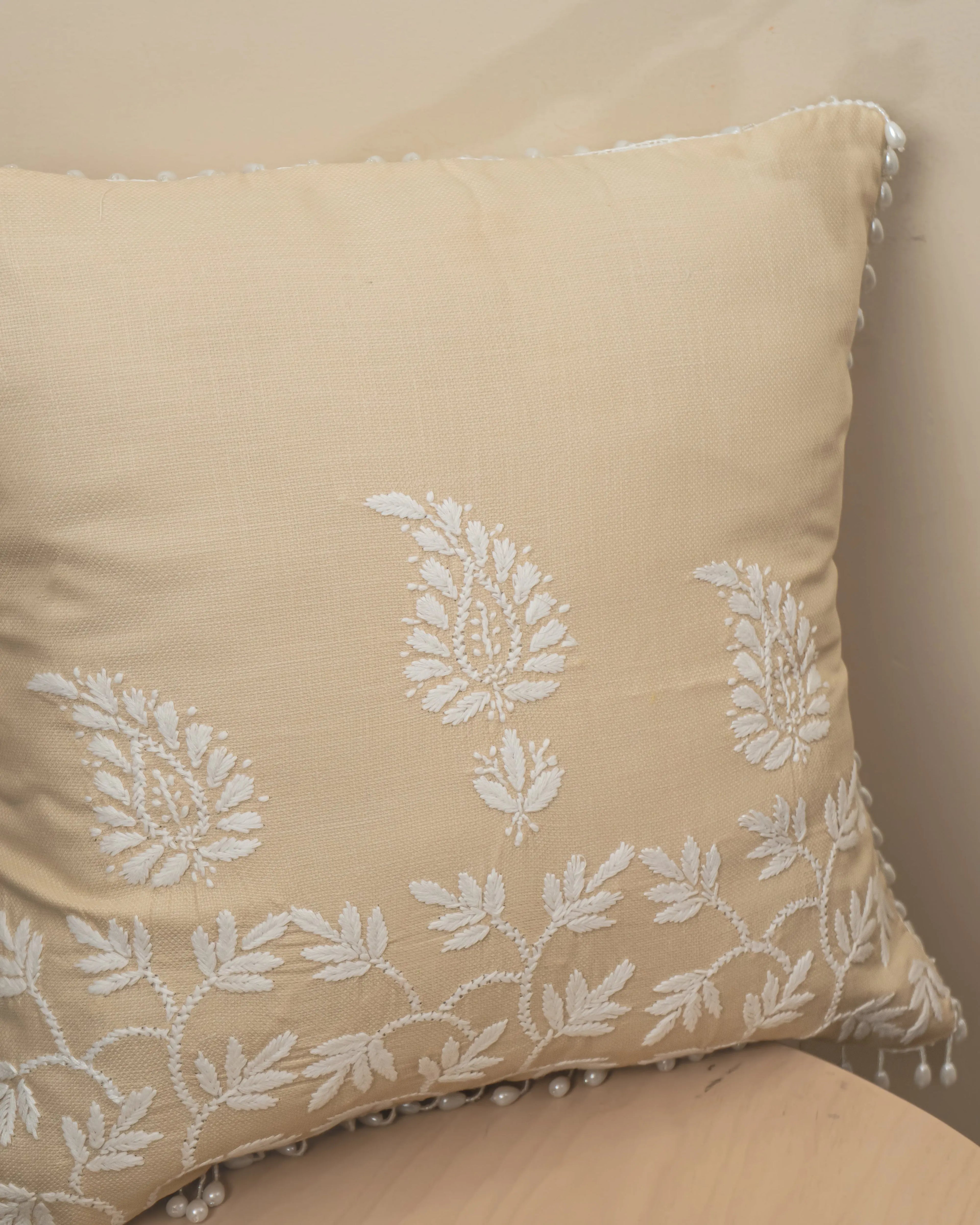 Aam Ke Bagh Chikan Cushion Cover - Handmade Embroidered Sukhara