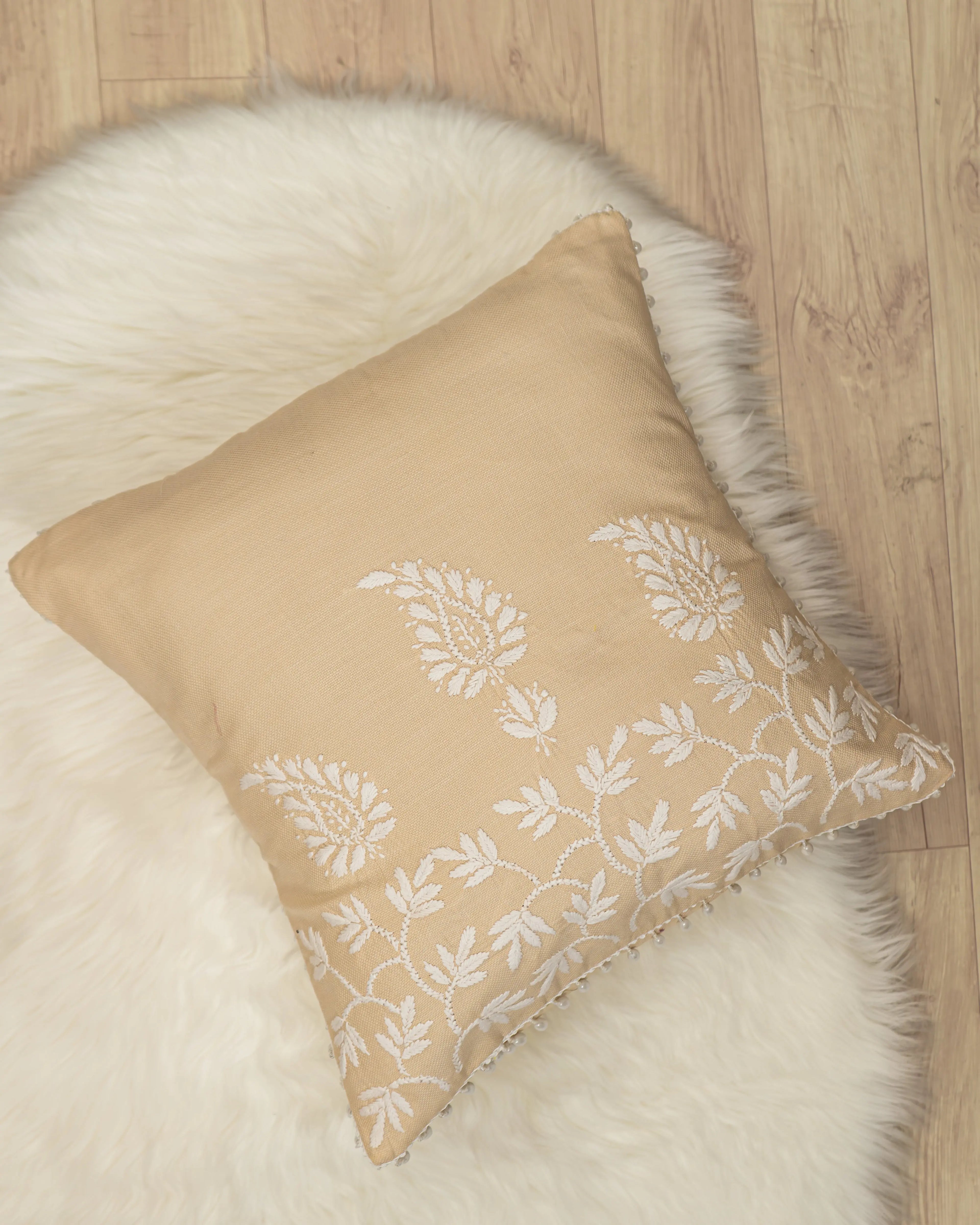 Aam Ke Bagh Chikan Cushion Cover - Handmade Embroidered Sukhara