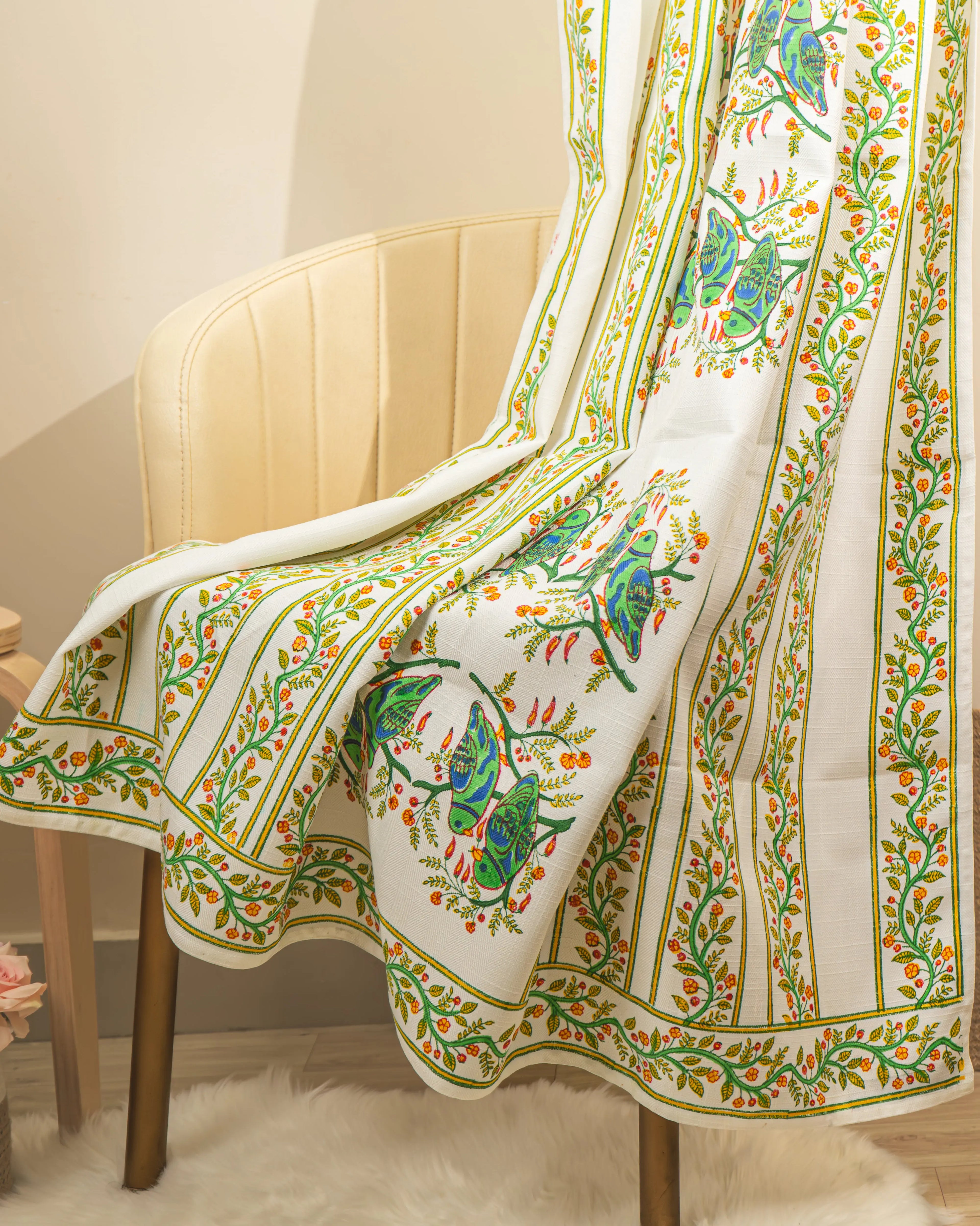Rajasthani Parrot Floral Block Print Curtains - 7 Feet SUKHARA HOME and LIFESTYLE