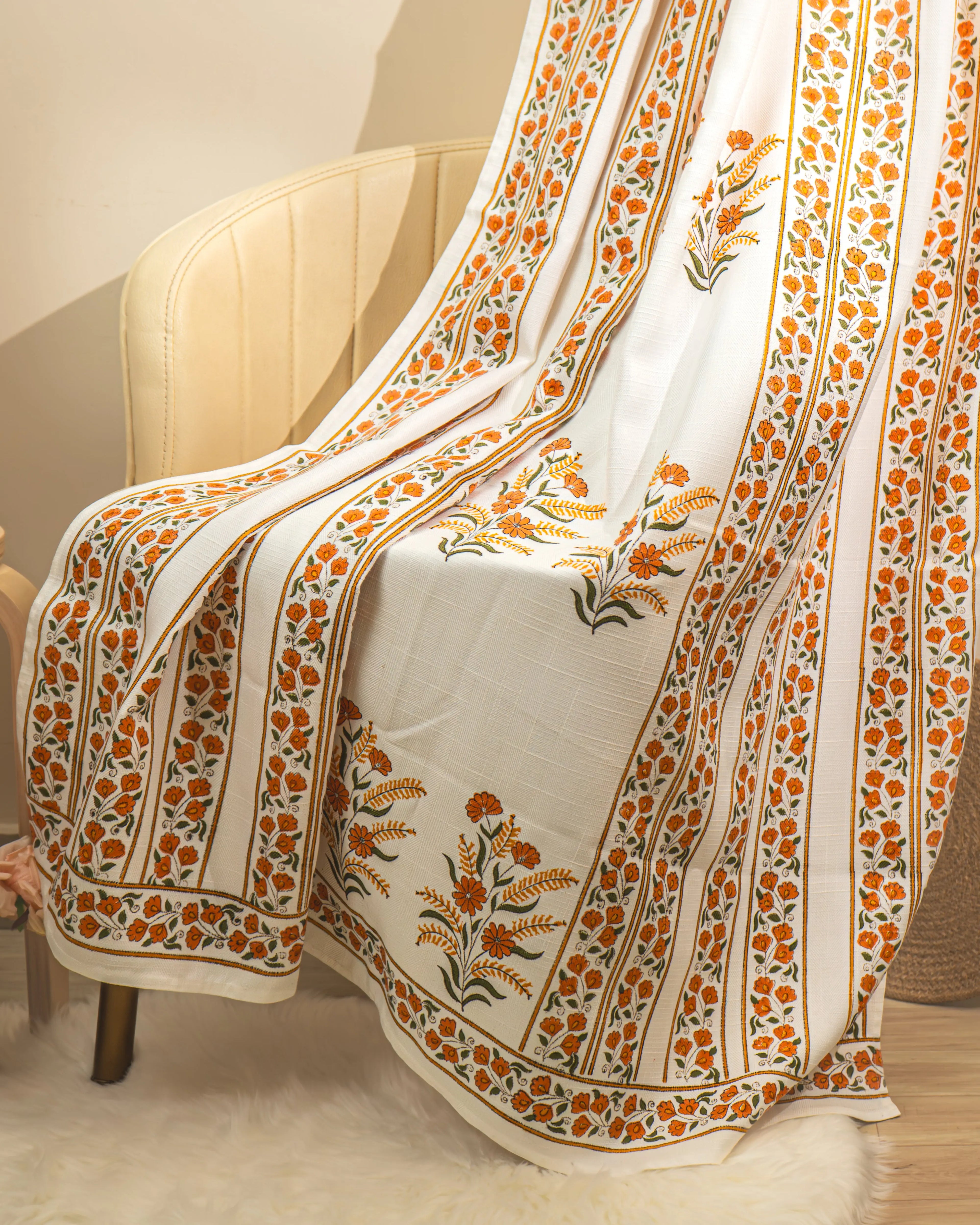 Rajasthani Sunset Floral Handcrafted BlockPrint Curtains - 7 Feet SUKHARA HOME and LIFESTYLE