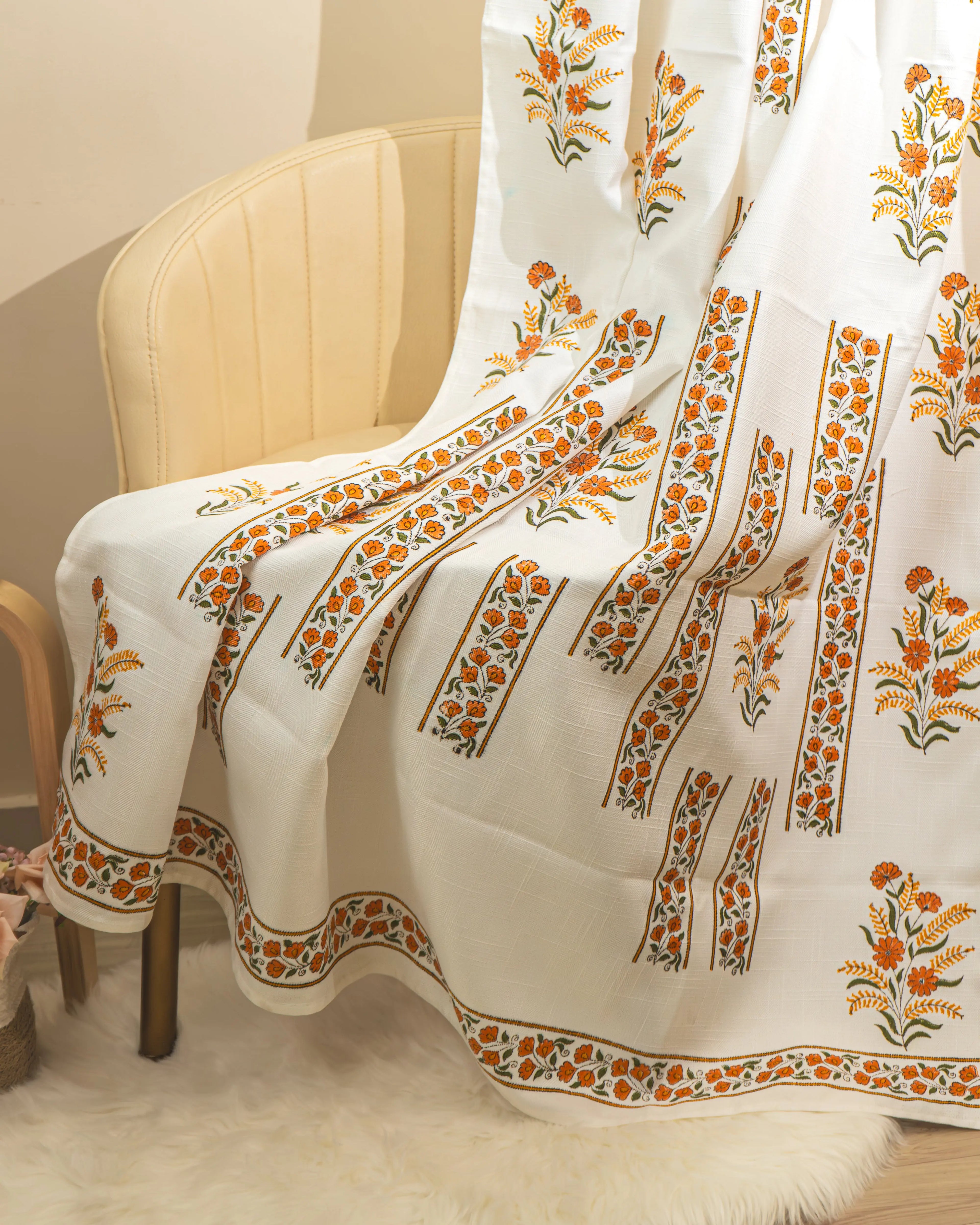Kesariya Bloom Floral Handcrafted BlockPrint Curtains - 7 Feet SUKHARA HOME and LIFESTYLE
