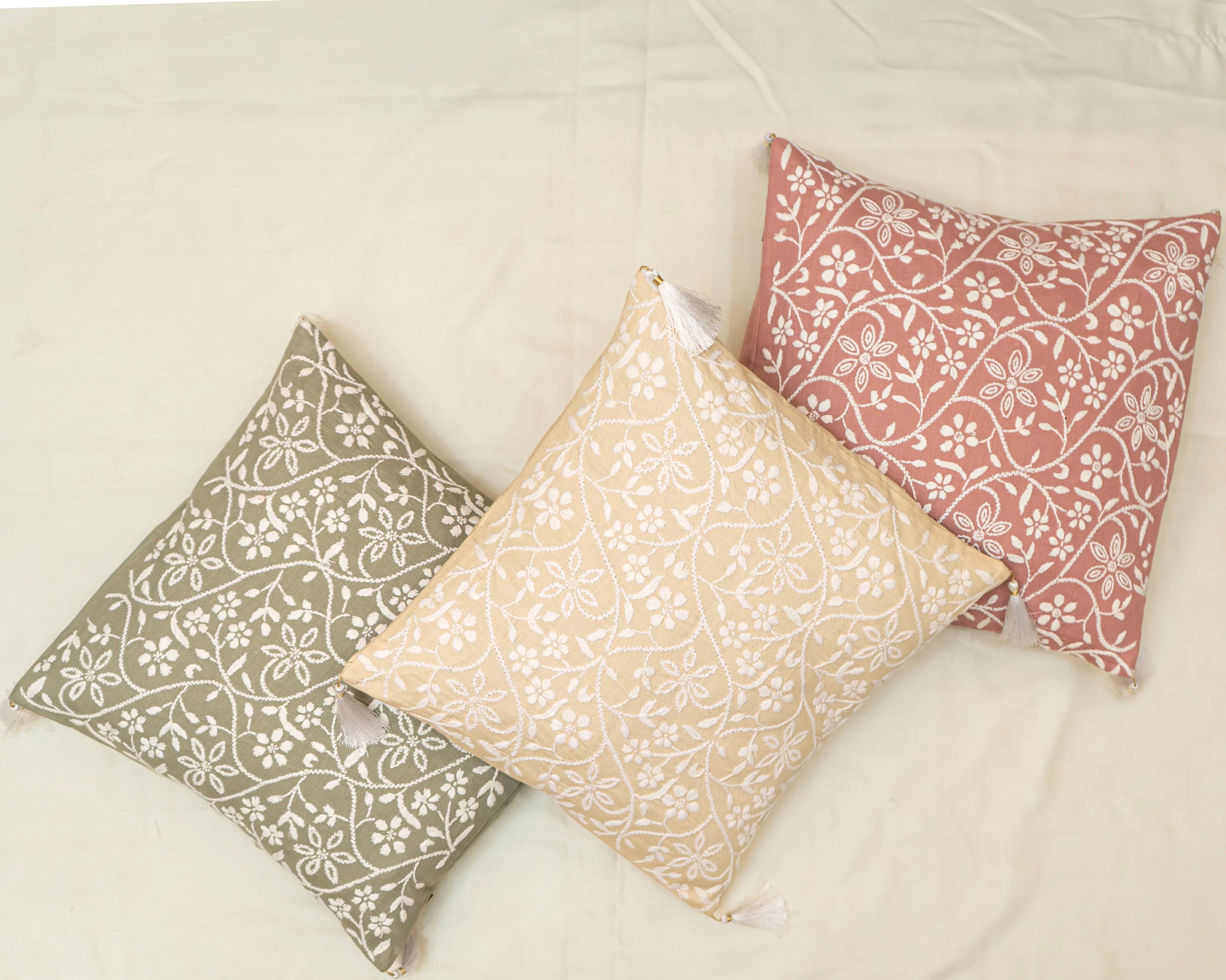 Phool Aur Patte Chikankari Cushion Covers: Handmade Luxury Home Decor Sukhara