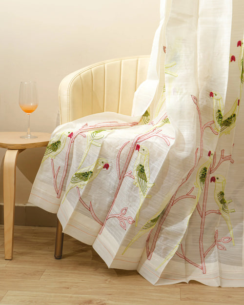 Luxury Chikankari Sheer Curtains – White Cotton Lucknow Embroidery