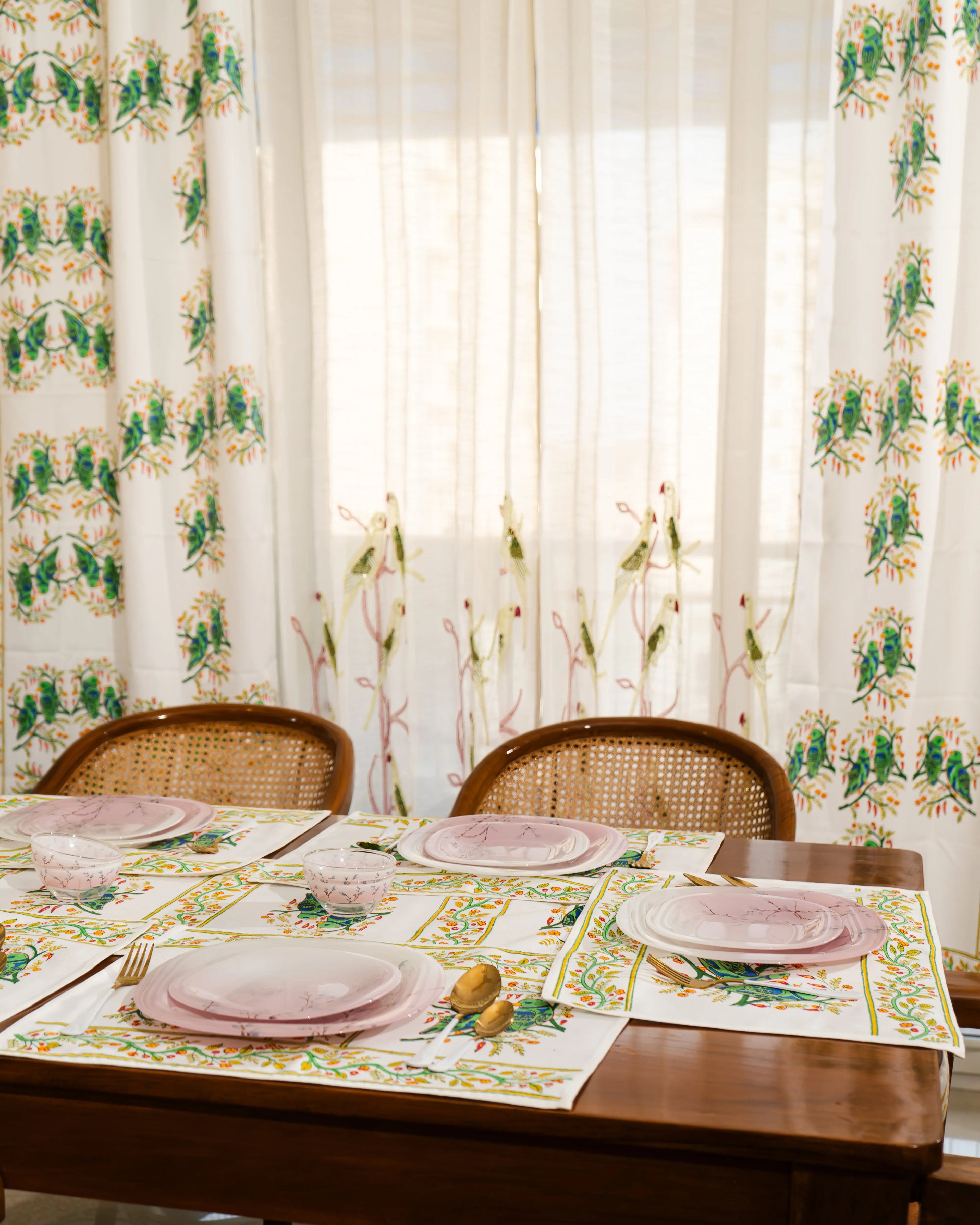 Jaipur Royal Bloom – Handcrafted Jute Cotton Block Print Placemats - Jaipur Rajasthani Table Runner With Mats SUKHARA HOME and LIFESTYLE