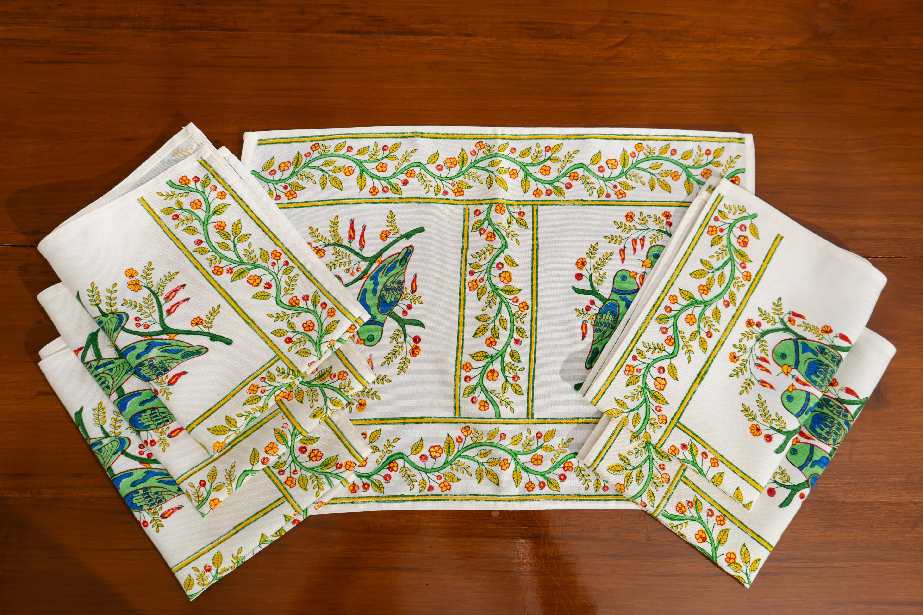 Jaipur Royal Bloom – Handcrafted Jute Cotton Block Print Placemats - Jaipur Rajasthani Table Runner With Mats SUKHARA HOME and LIFESTYLE