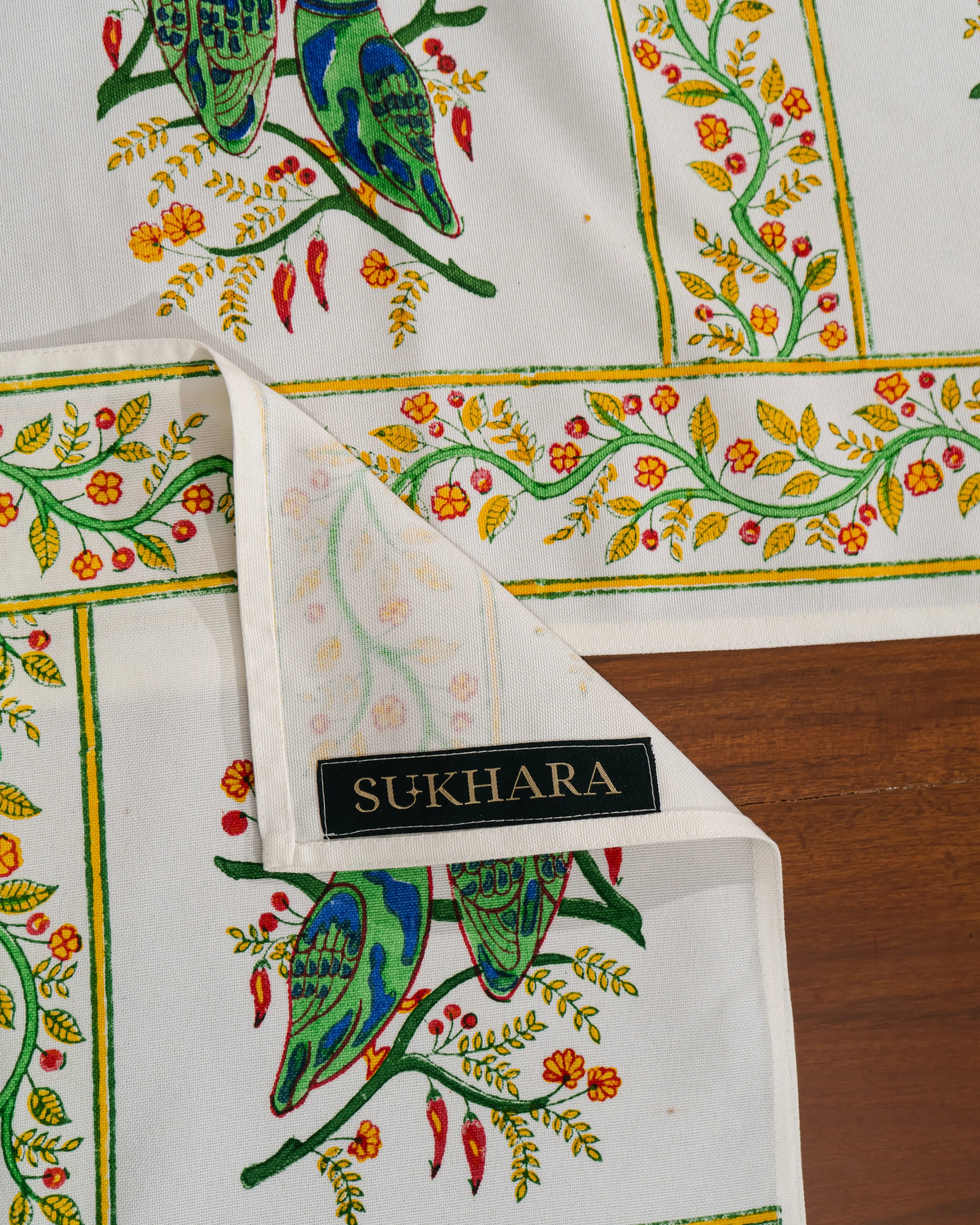 Jaipur Royal Bloom – Handcrafted Jute Cotton Block Print Placemats - Jaipur Rajasthani Table Runner With Mats SUKHARA HOME and LIFESTYLE