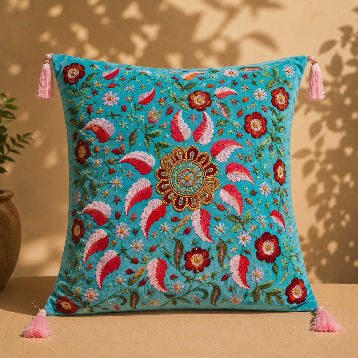 Embroidered Cushion – Zardozi Hand Embroidery Pillow Cover | Sukhara