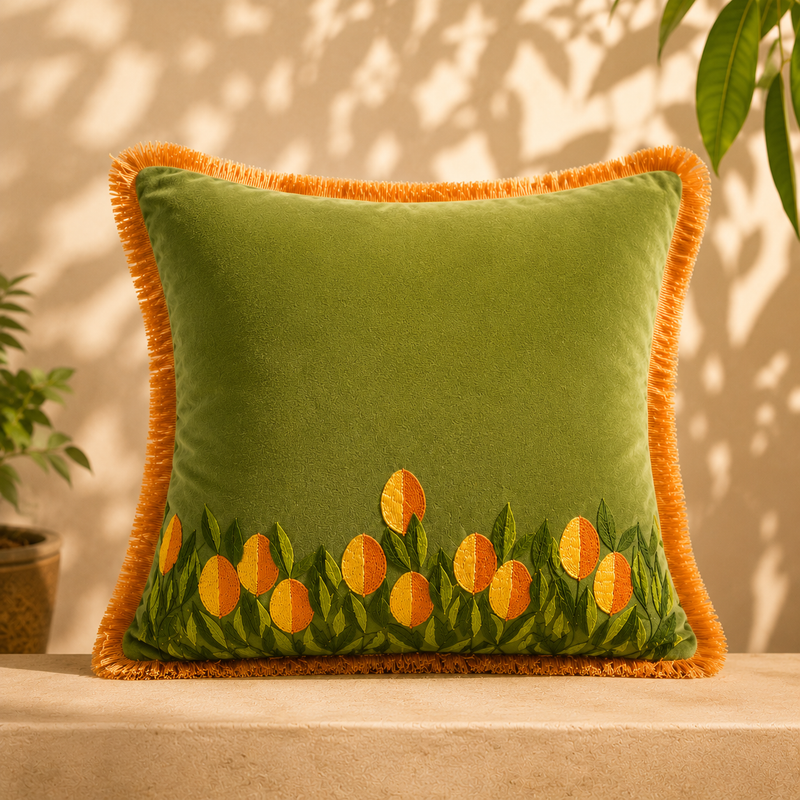 Aam Ke Bagh Zardozi Cushion Cover – Hand Embroidered Decorative Cushion