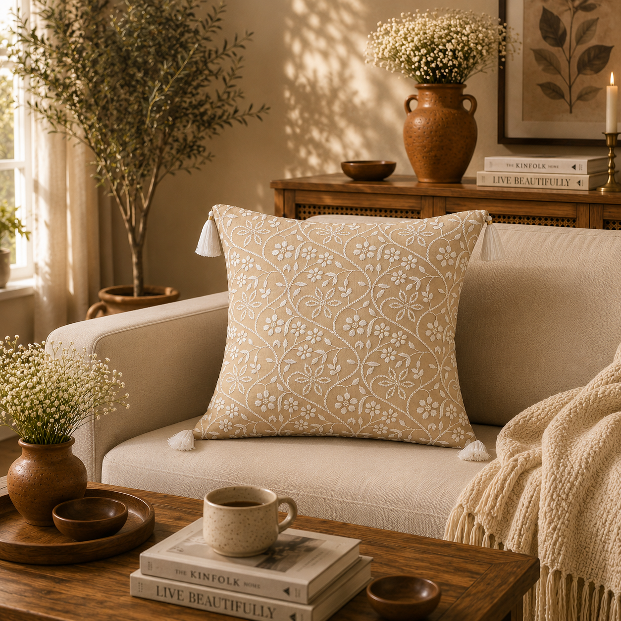 Handmade Cushion Covers – Luxury Chikankari Embroidery by Indian Artisans | Sukhara