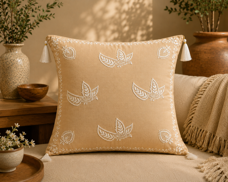 Manmohak Chikankari Cushion Cover – Hand Embroidered Cotton Cushion