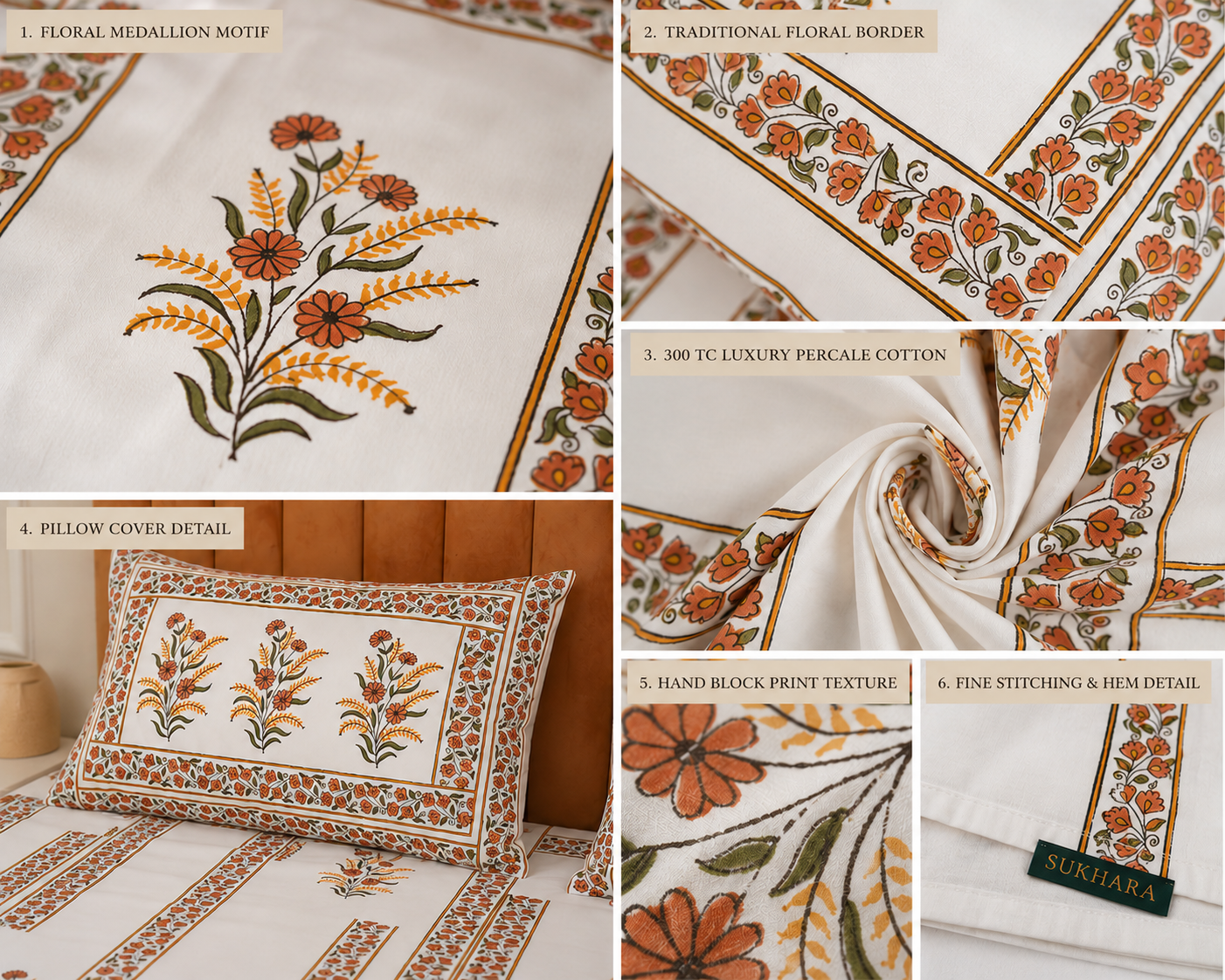 Bedding Designs – Handmade Queen Size Cotton Bedsheet with Floral Medallions