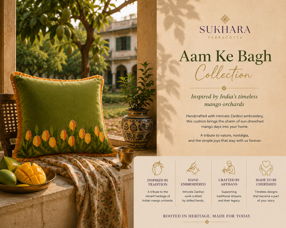 Aam Ke Bagh Zardozi Cushion Cover – Hand Embroidered Decorative Cushion
