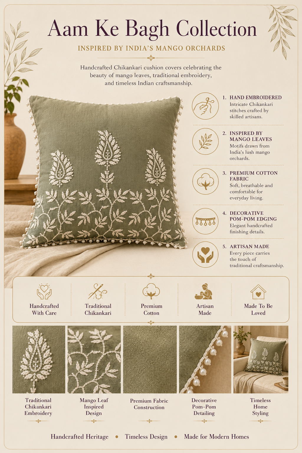 Chikankari Cushion Covers – Aam Ke Bagh Collection | Sukhara
