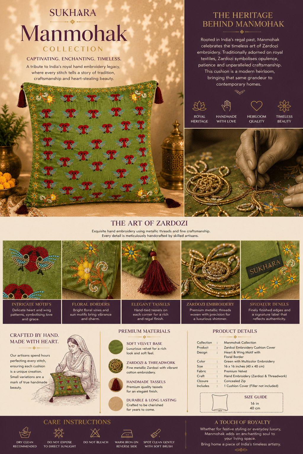 Manmohak – Zardozi Embroidery Cushion Cover