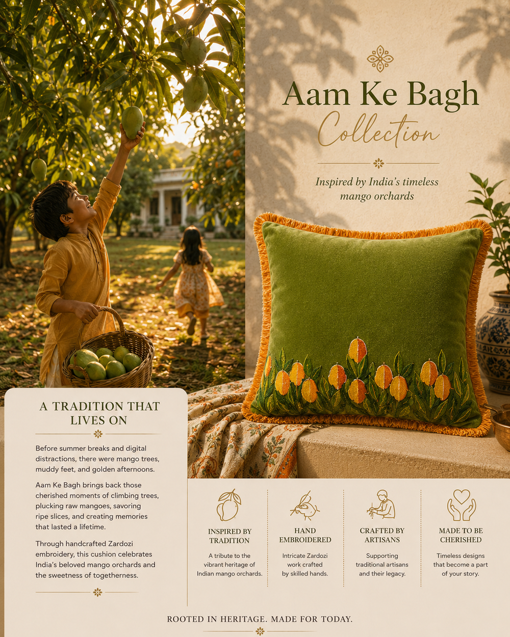 Aam Ke Bagh Zardozi Cushion Cover – Hand Embroidered Decorative Cushion