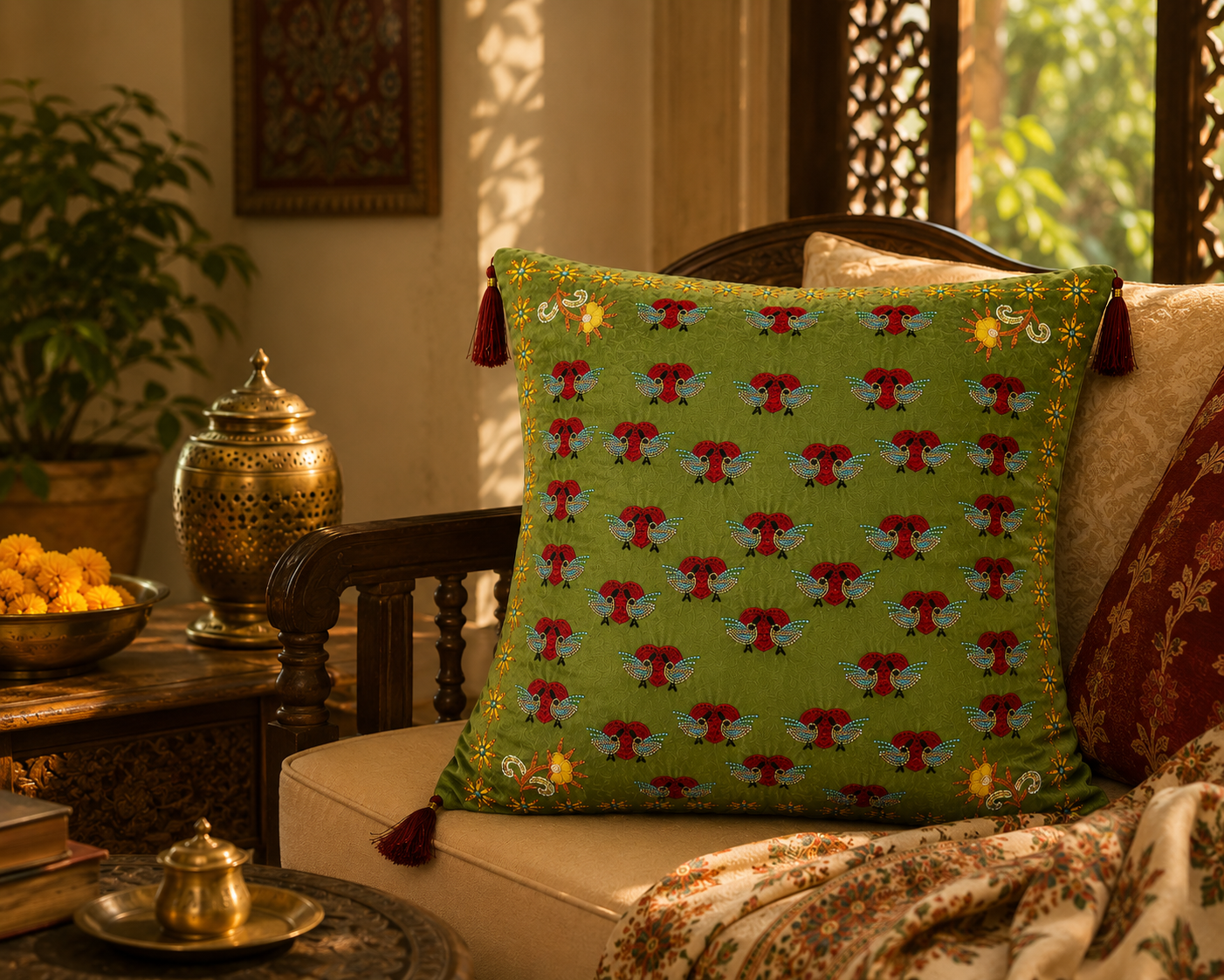 Manmohak – Zardozi Embroidery Cushion Cover