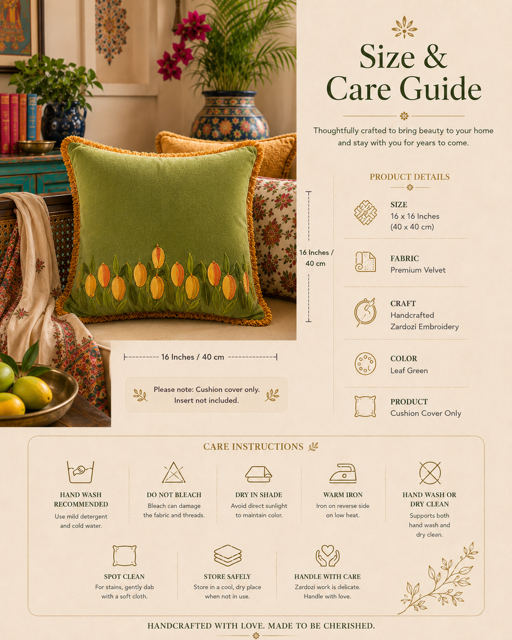 Aam Ke Bagh Zardozi Cushion Cover – Hand Embroidered Decorative Cushion